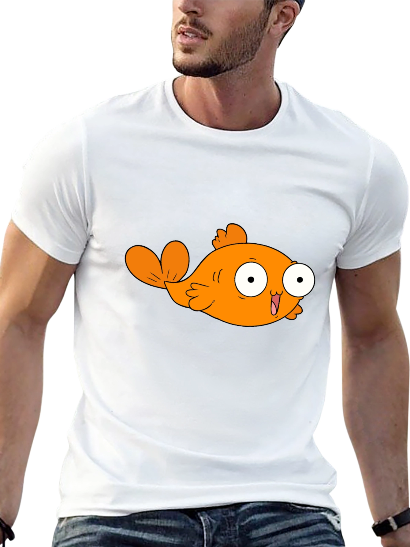 Cartoon Orange Fish Graphic T-Shirt