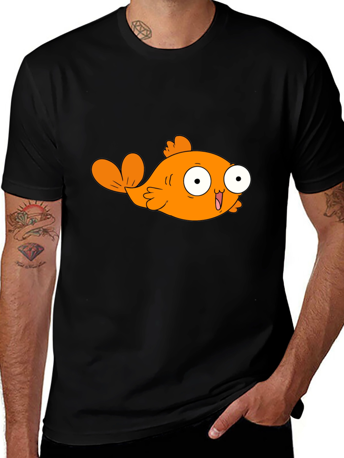 Cartoon Orange Fish Graphic T-Shirt