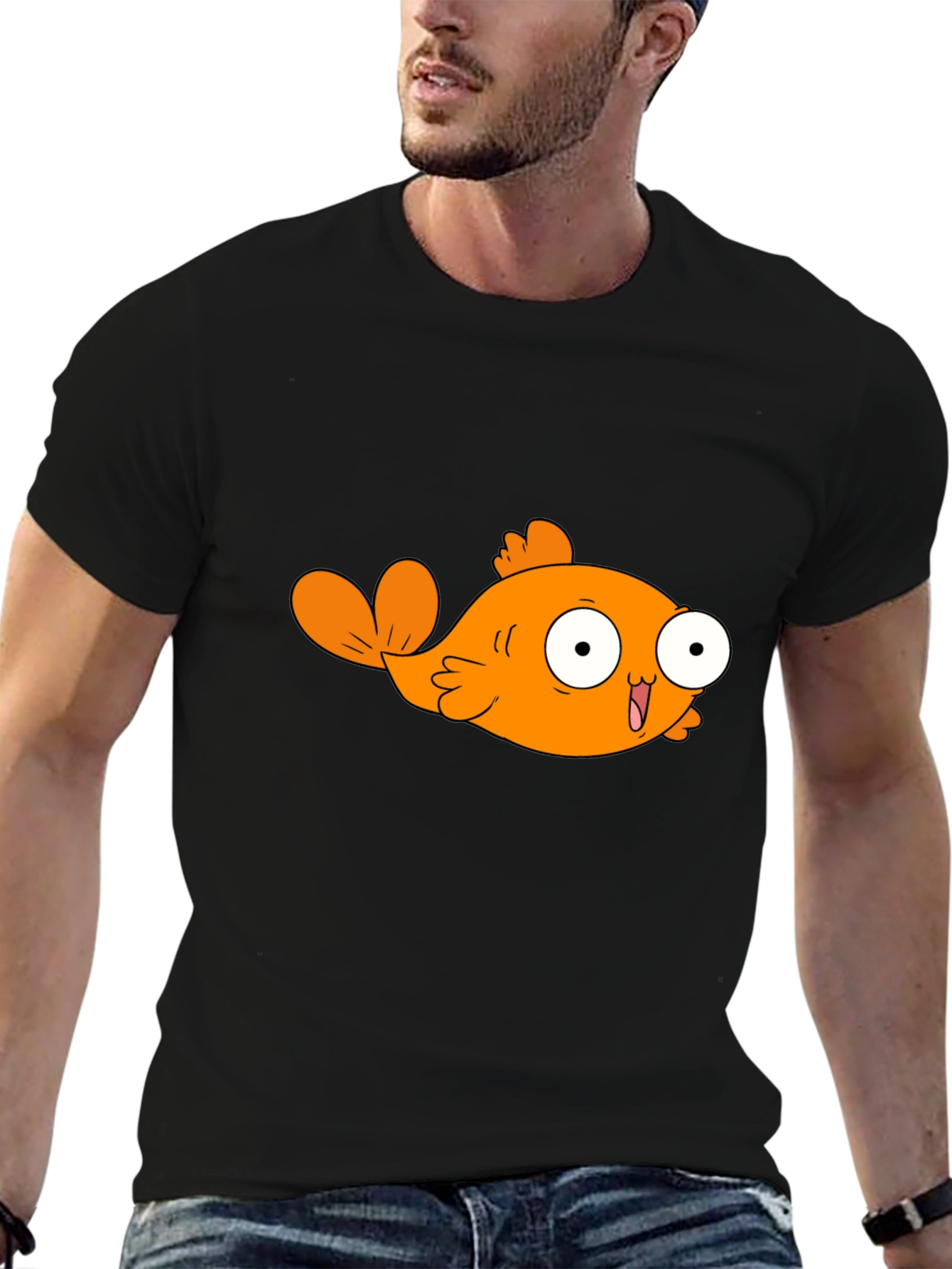 Cartoon Orange Fish Graphic T-Shirt