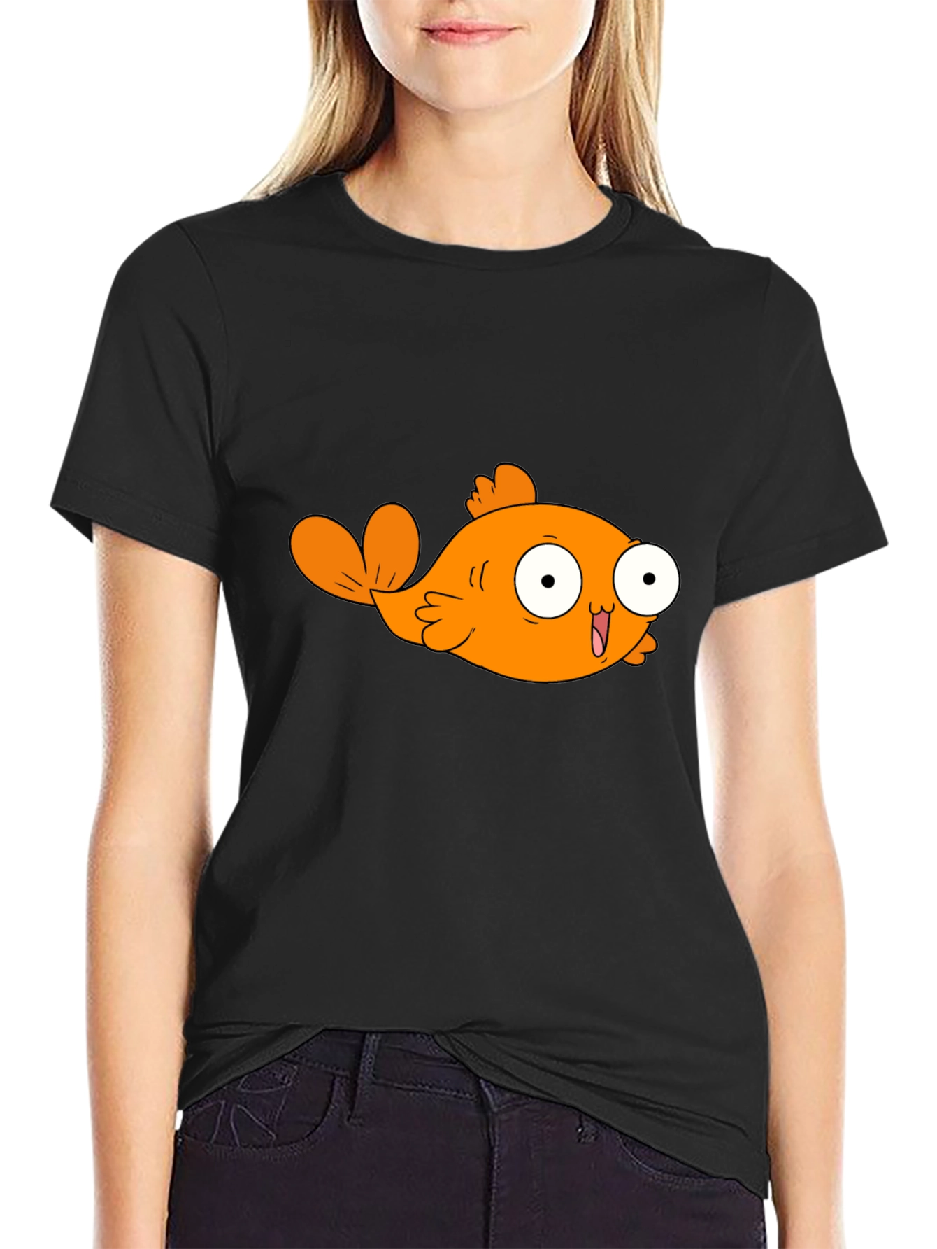 Cartoon Orange Fish Graphic T-Shirt