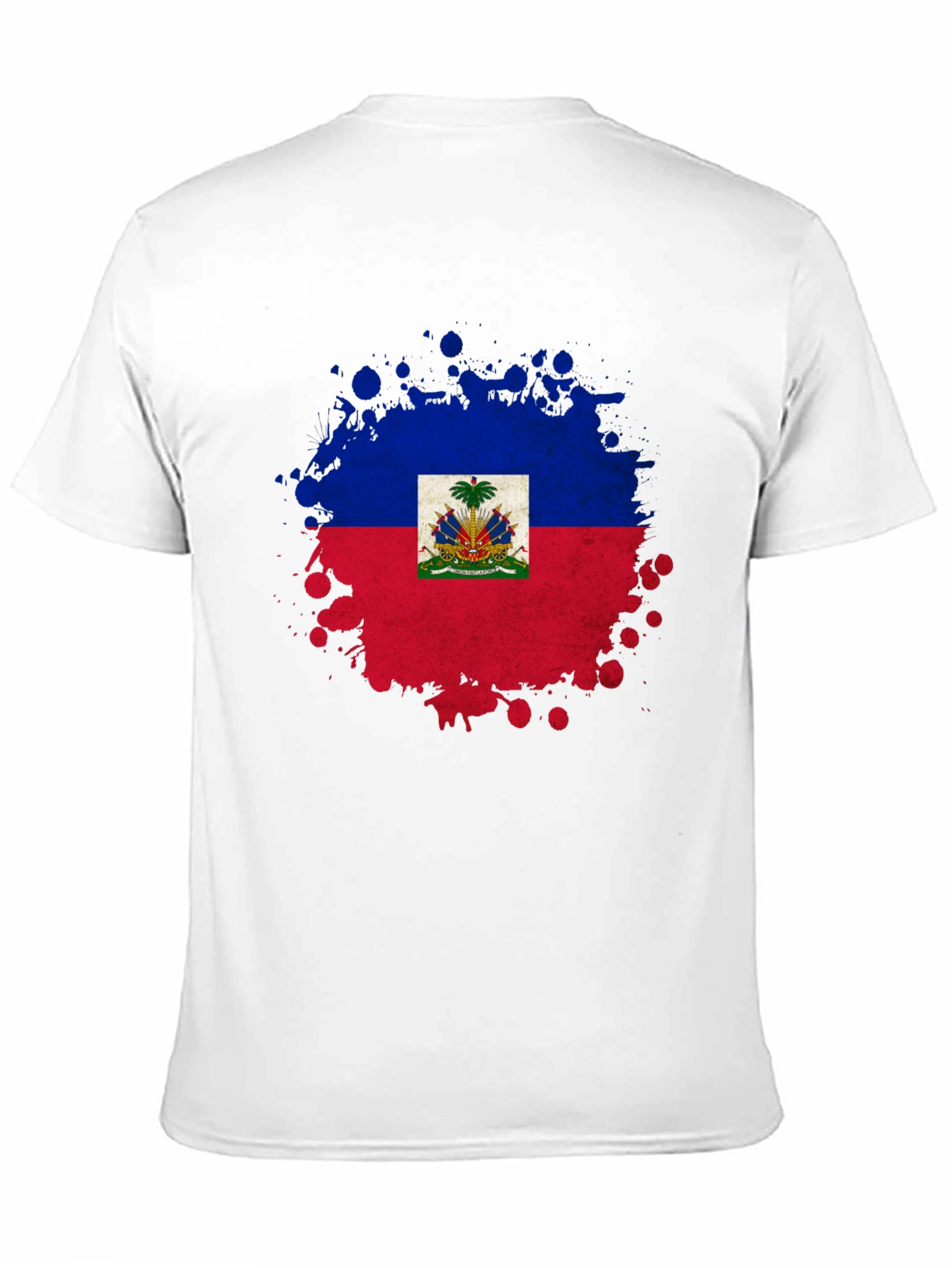 Haiti Flag Splatter Print Black T-Shirt