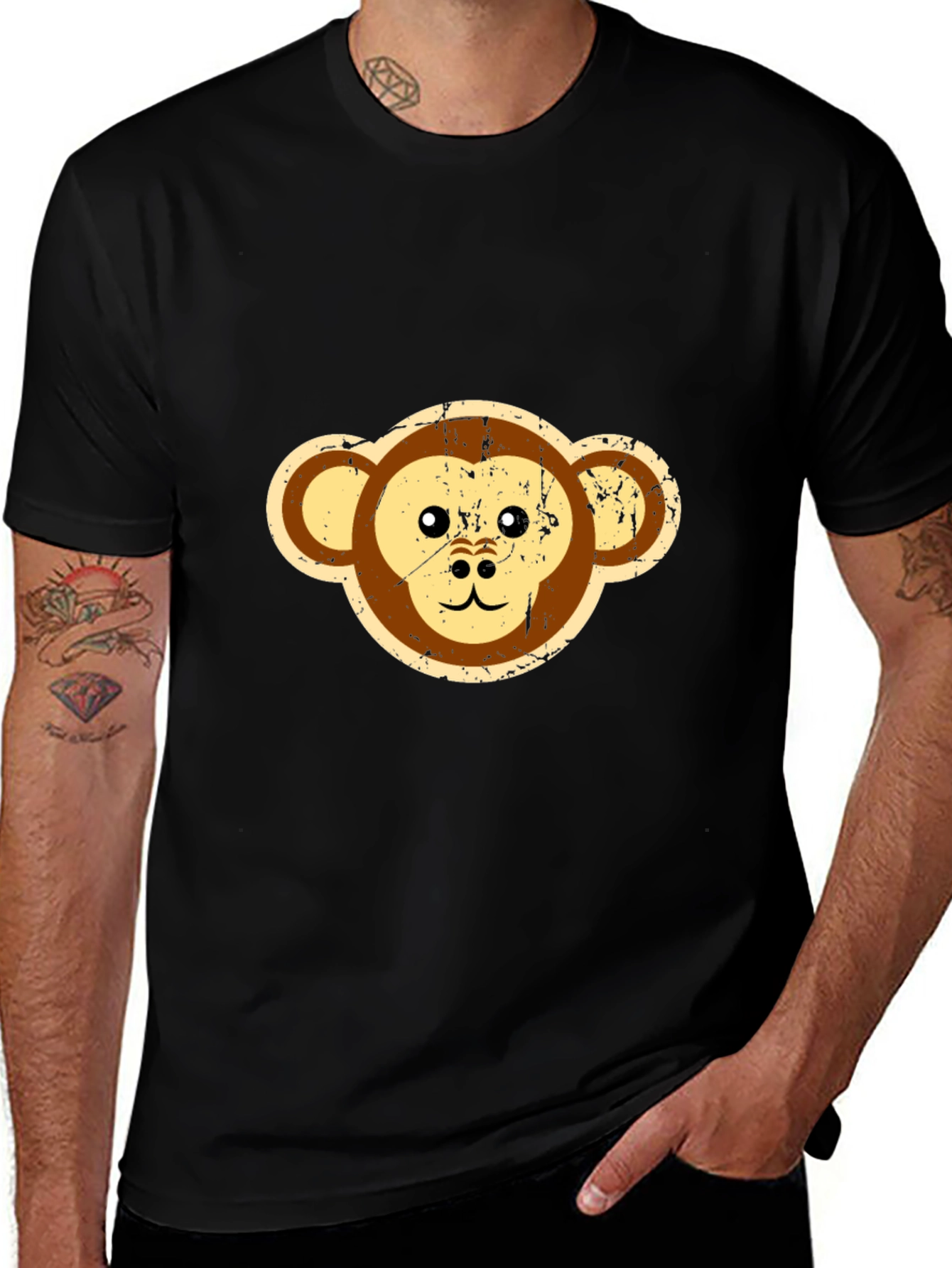 Funky Monkey Face Graphic T-Shirt - Black