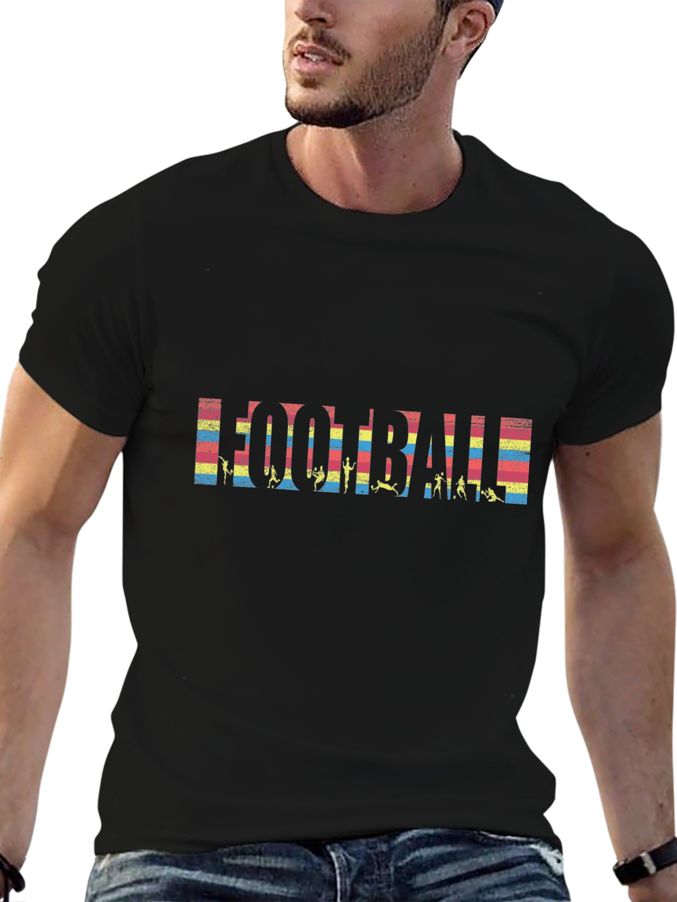 Football Graphic Tee - Retro Stripe Design