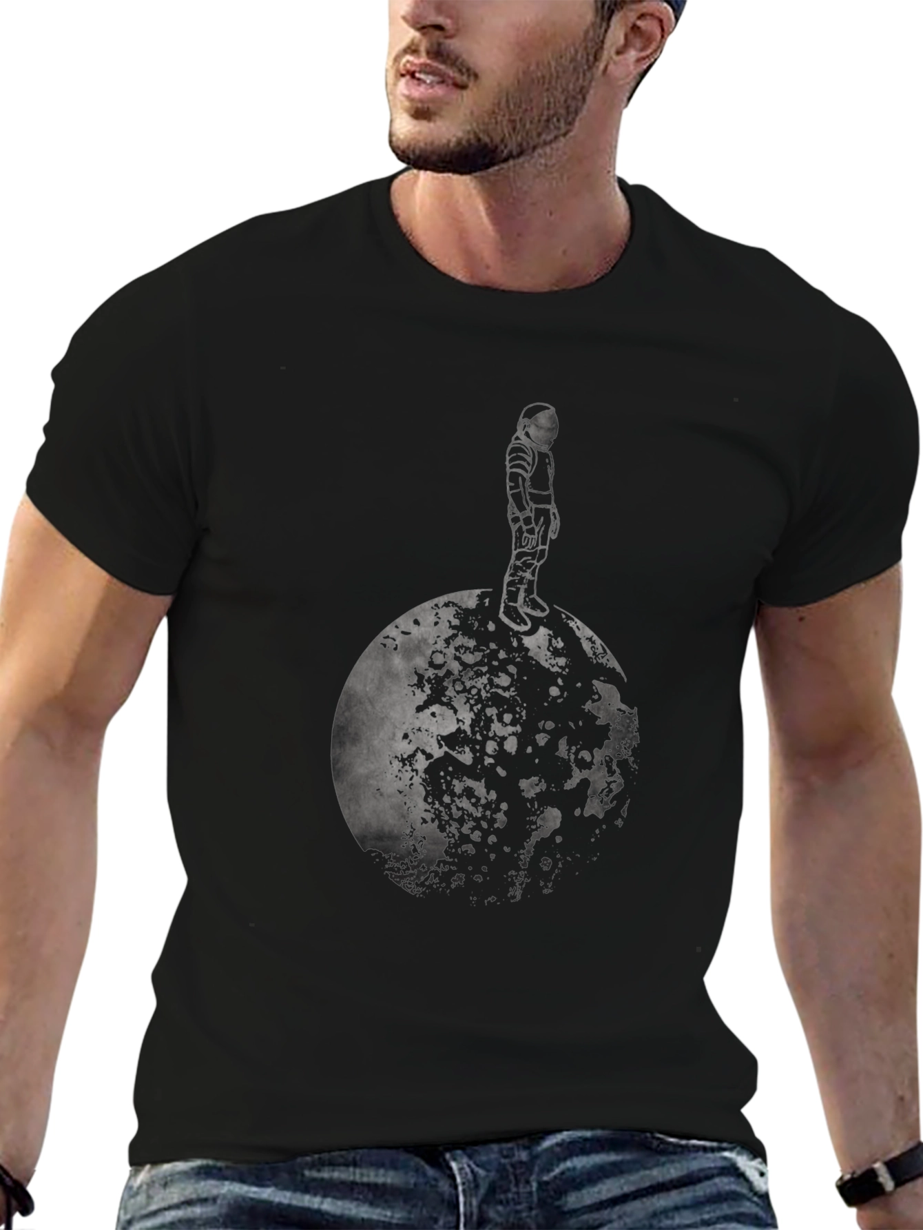 Astronaut on the Moon Black T-Shirt