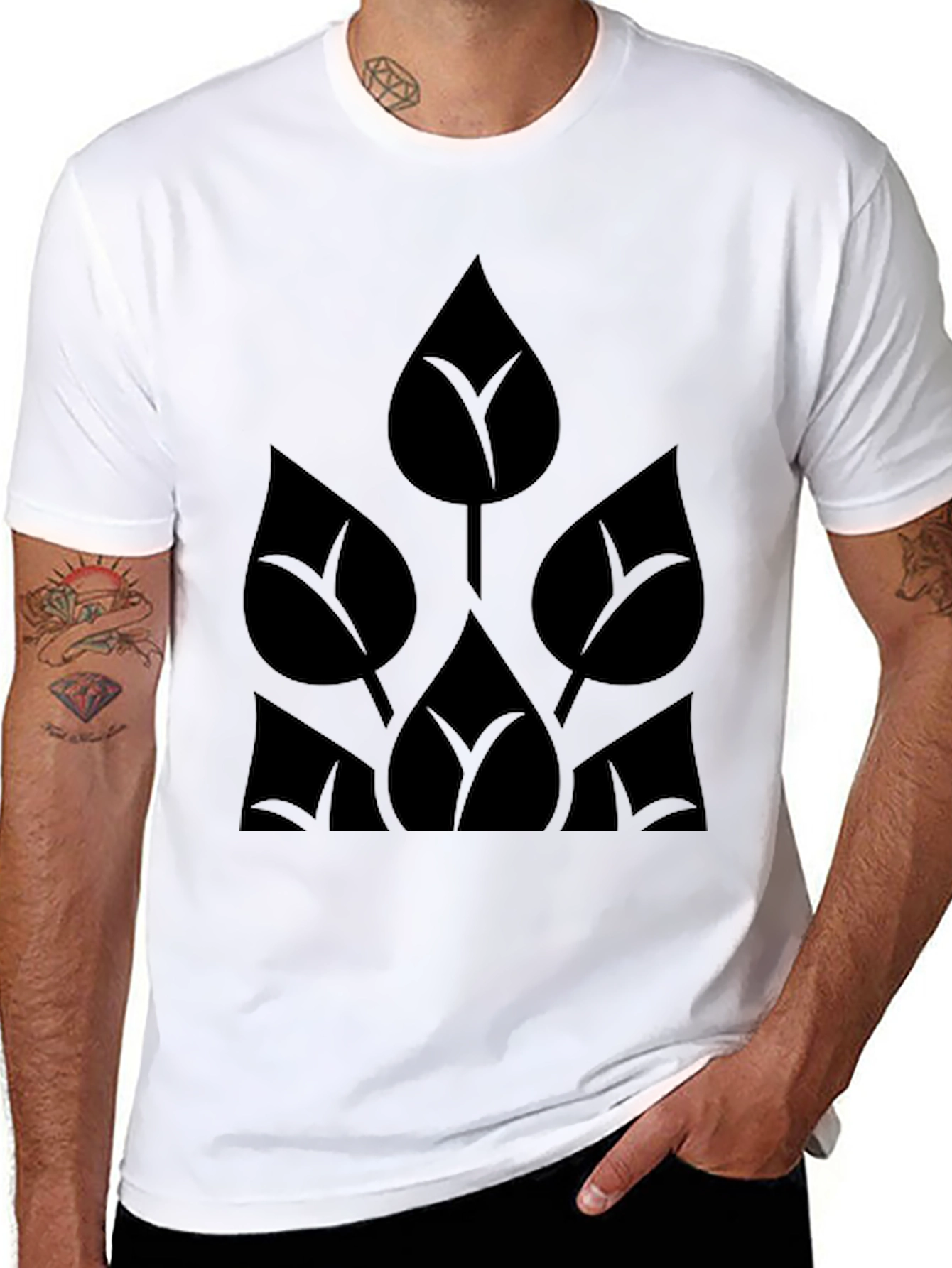 Black Leaf Design Tee - Modern Stylish Mens T-Shirt
