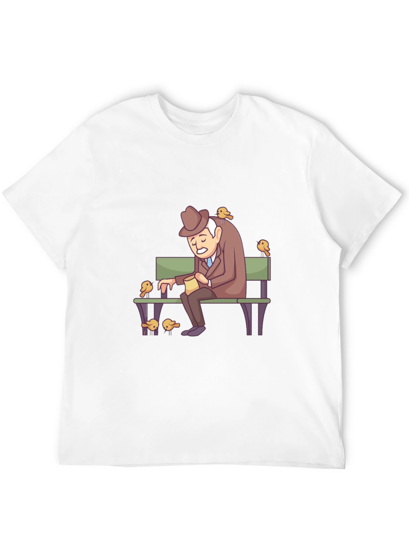 Cartoon Old Man and Birds Graphic Tee