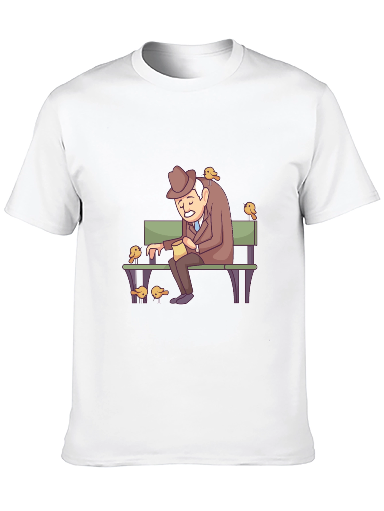 Cartoon Old Man and Birds Graphic Tee