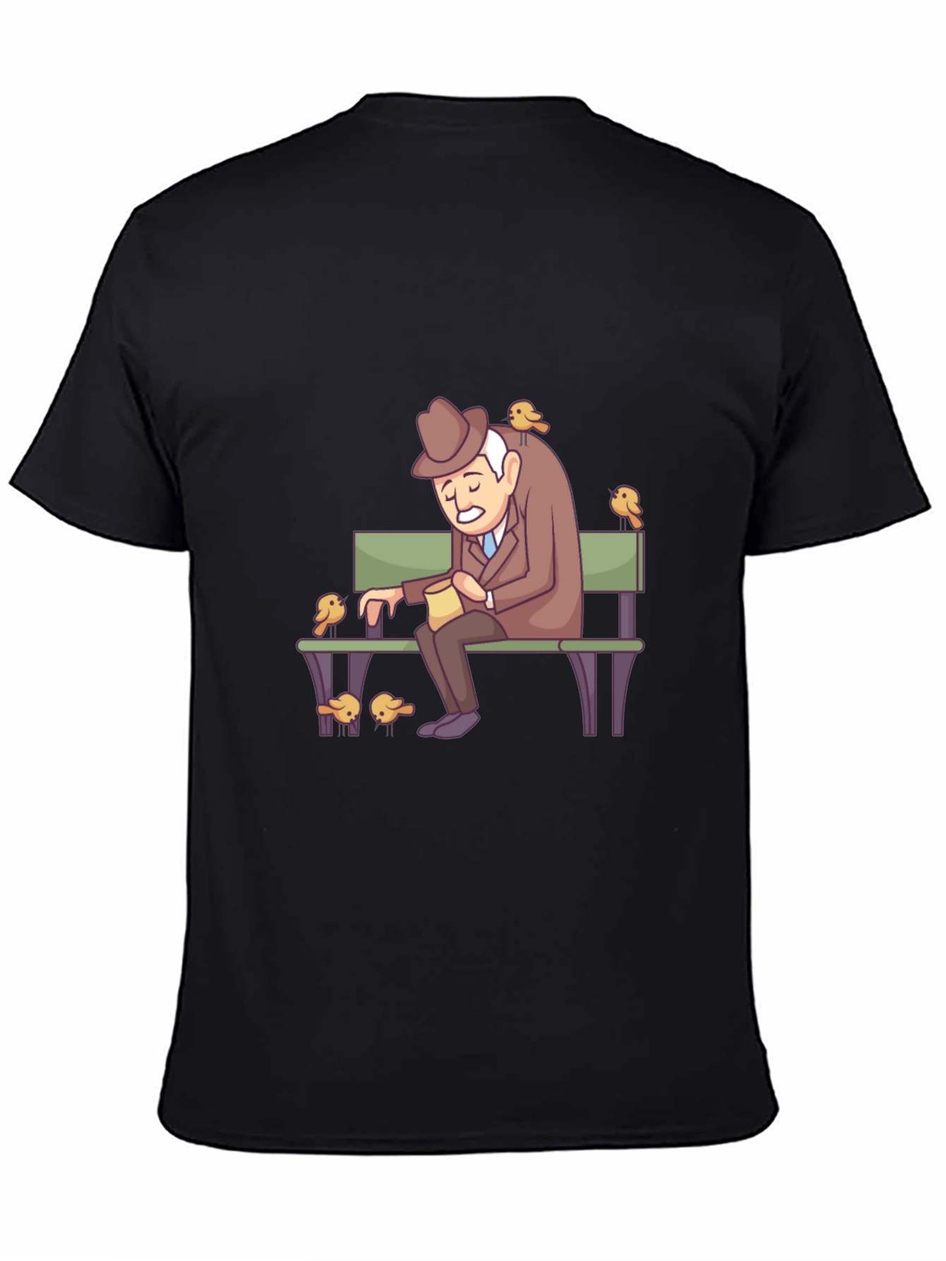 Cartoon Old Man and Birds Graphic Tee