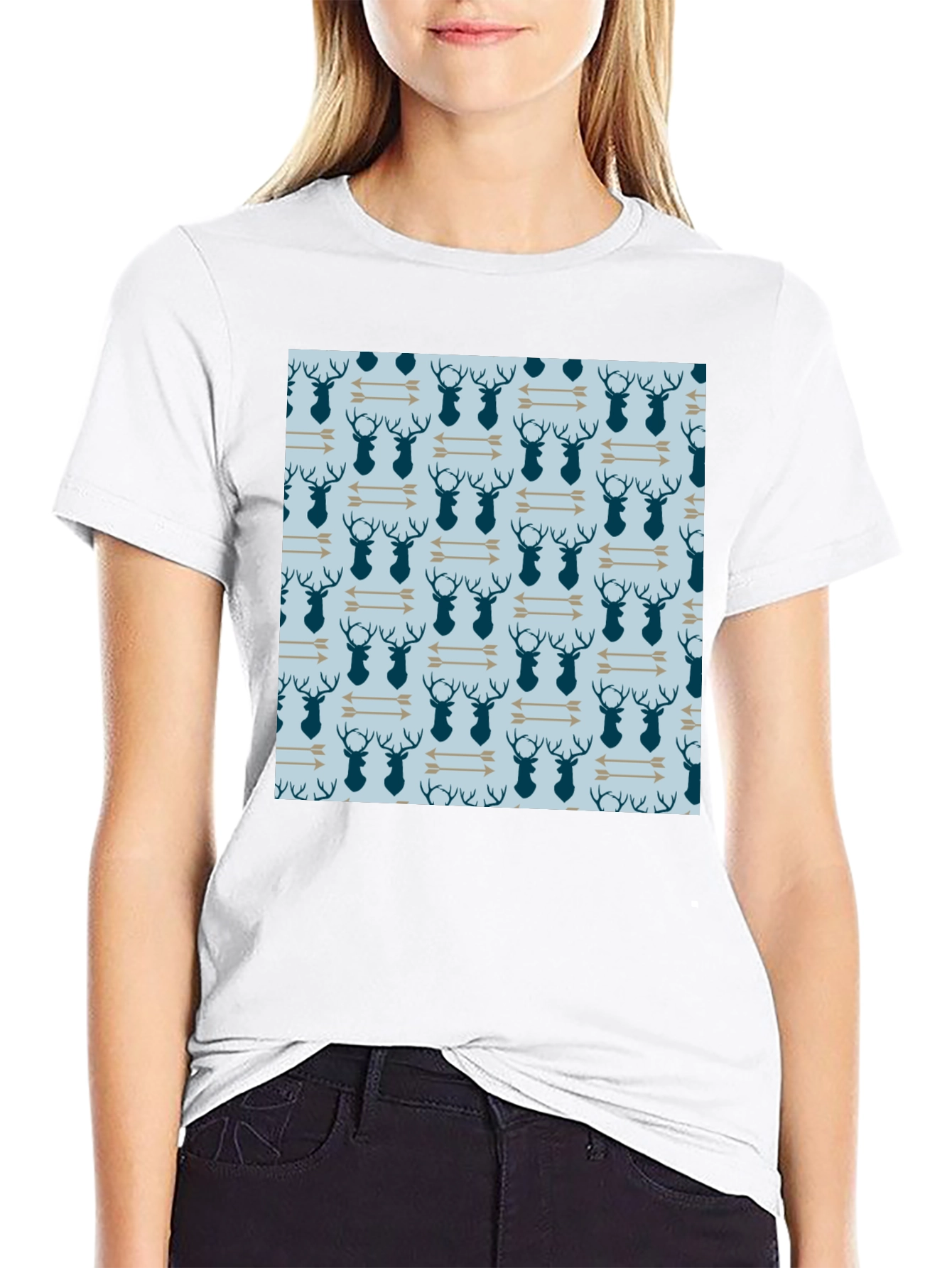 Deer & Arrow Pattern Tee - Classic Black
