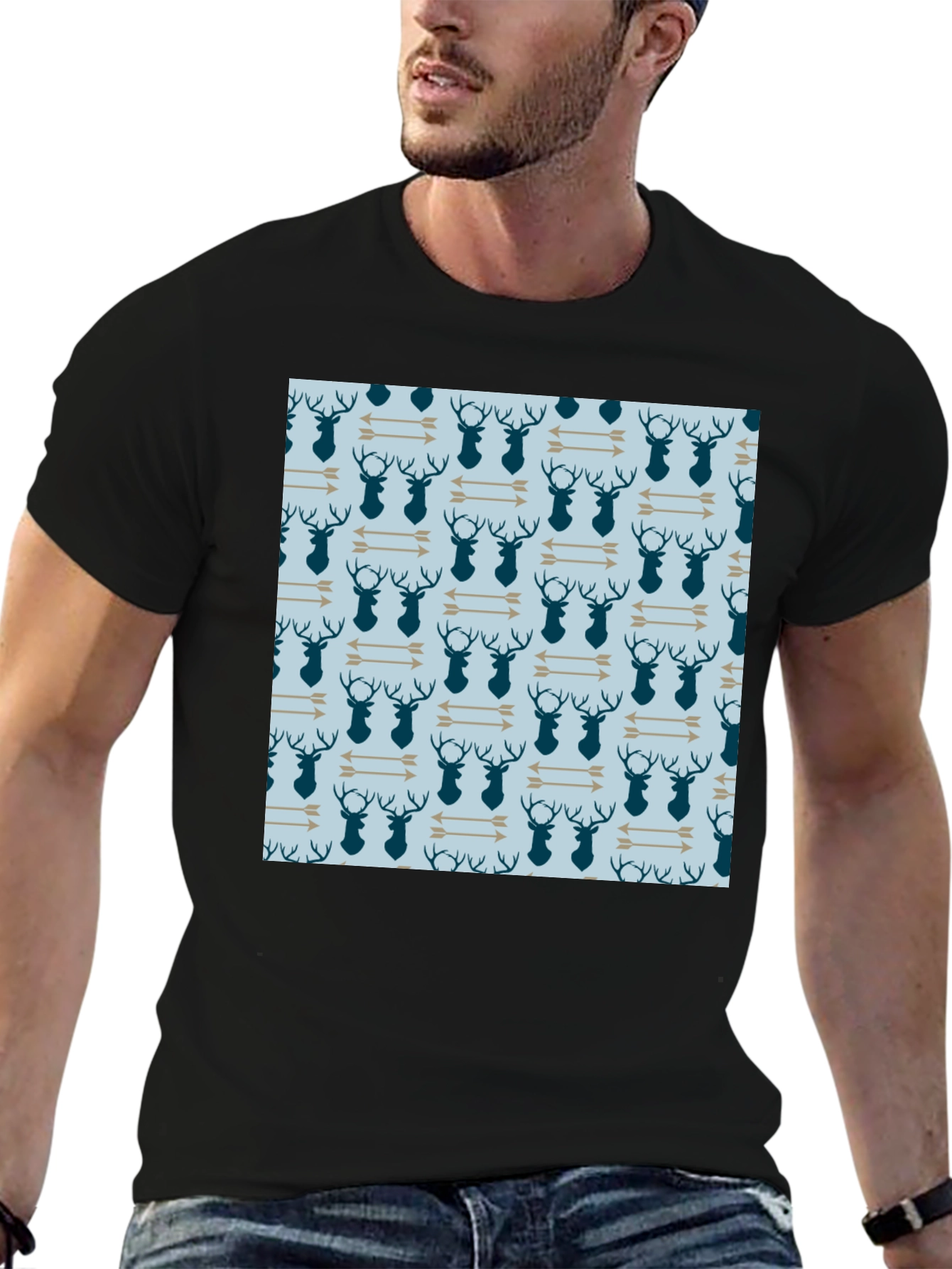 Deer & Arrow Pattern Tee - Classic Black