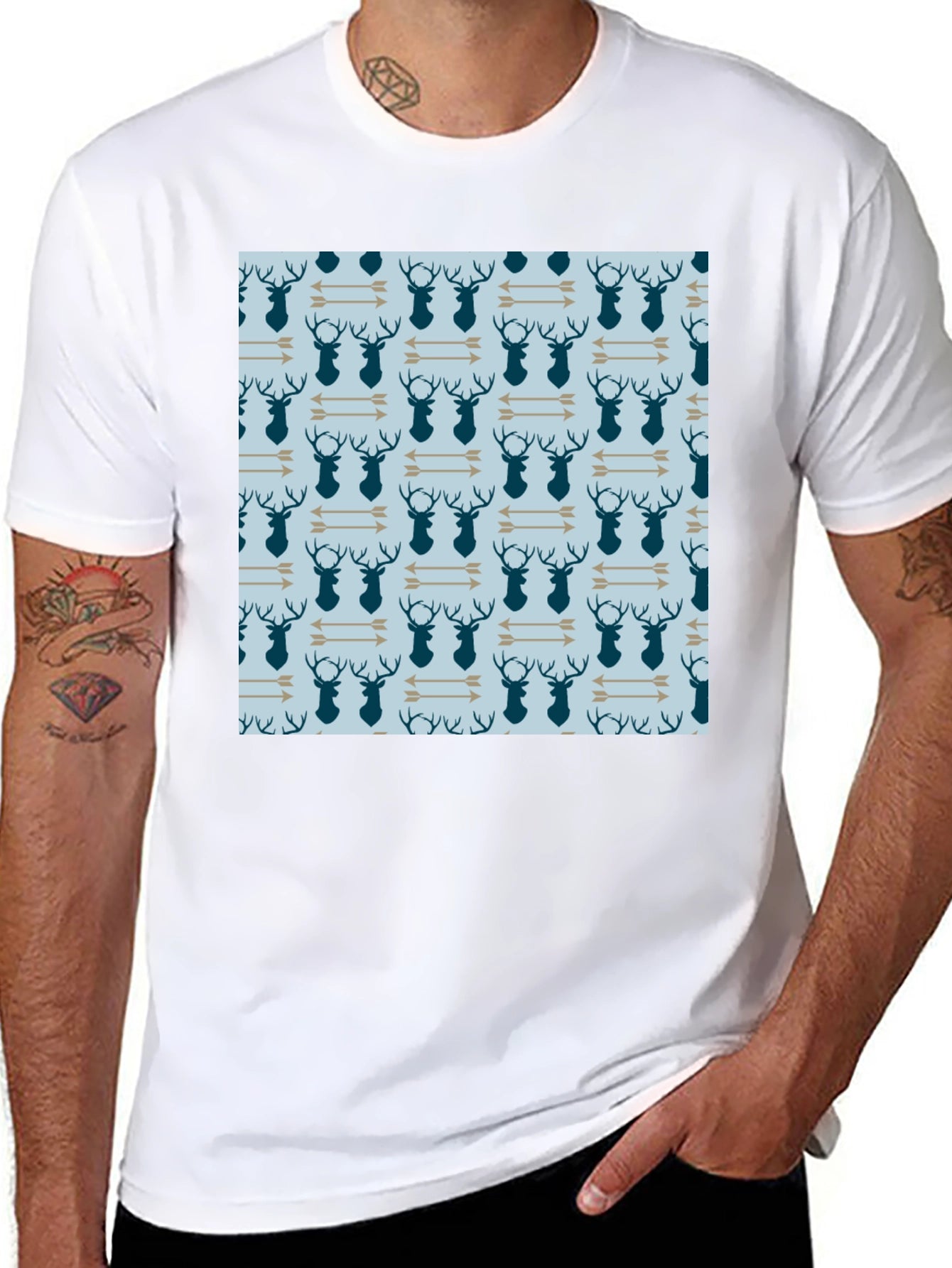 Deer & Arrow Pattern Tee - Classic Black