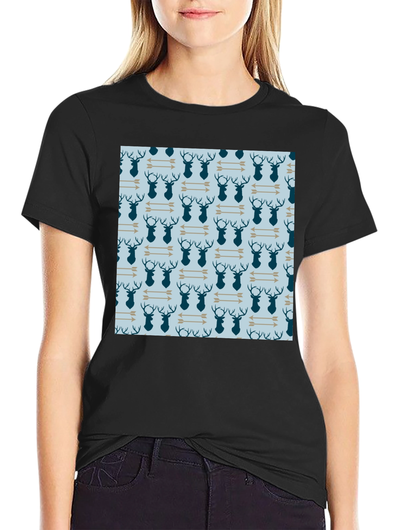 Deer & Arrow Pattern Tee - Classic Black