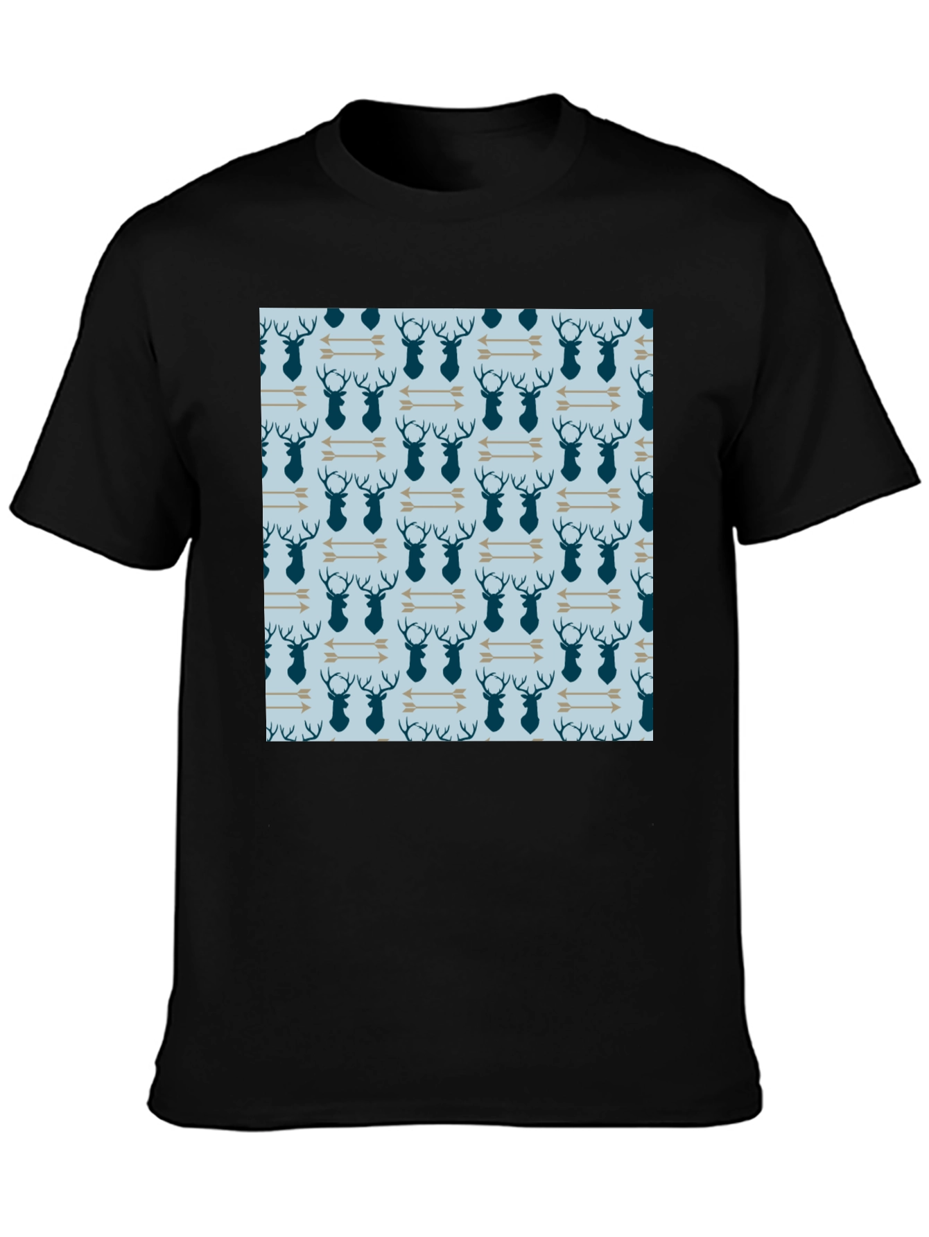 Deer & Arrow Pattern Tee - Classic Black