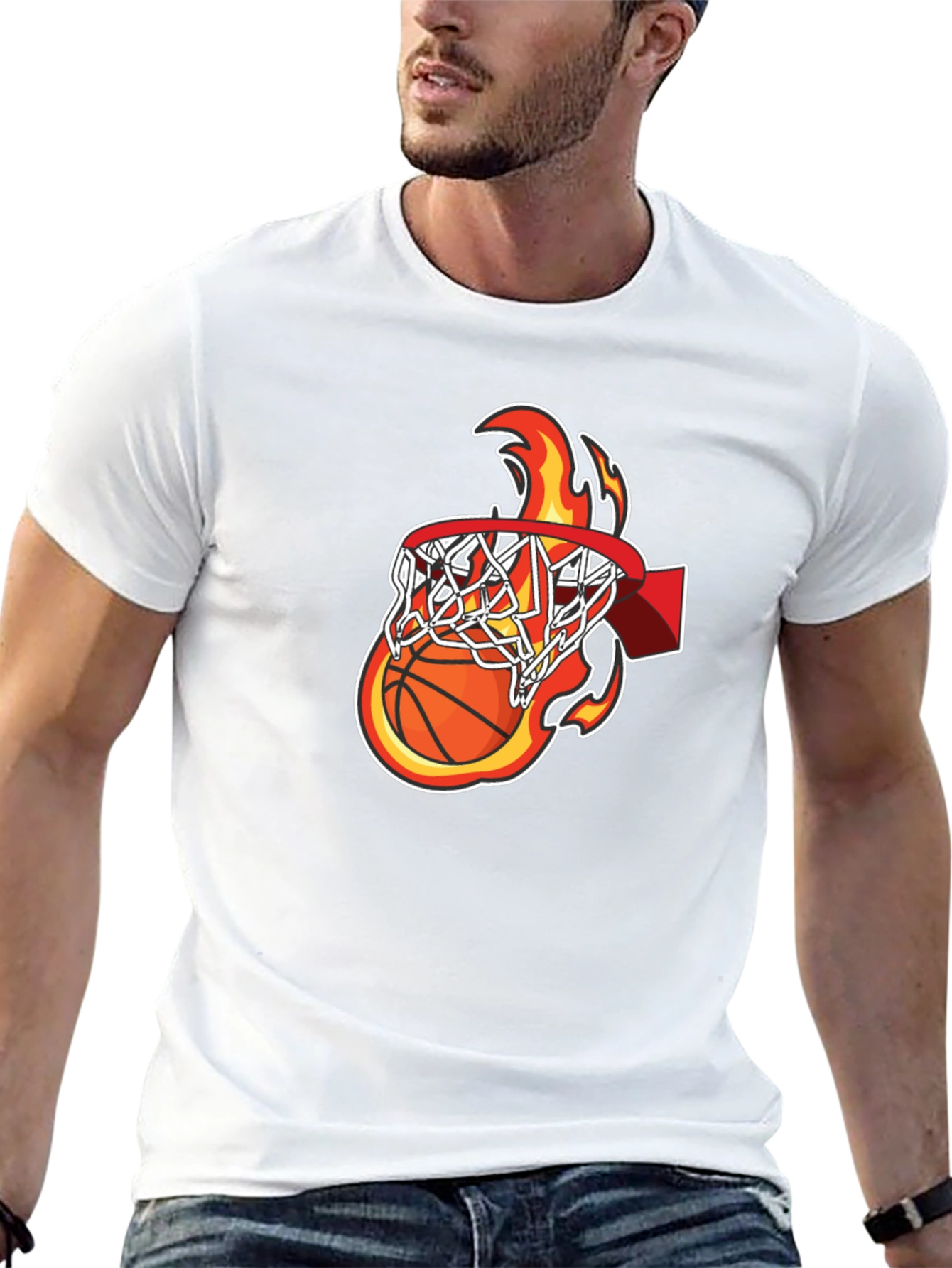 Basketball on Fire Graphic T-Shirt