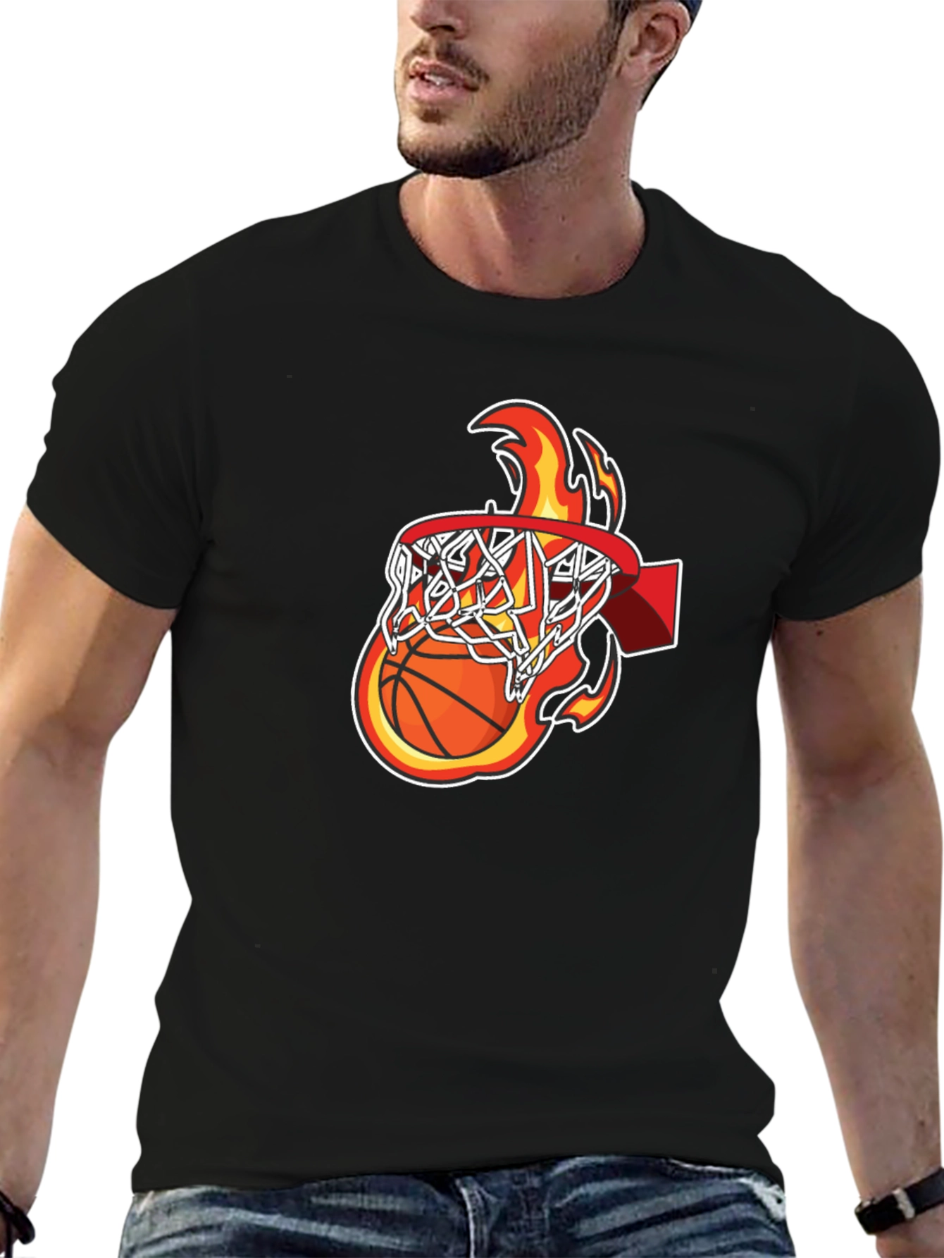 Basketball on Fire Graphic T-Shirt