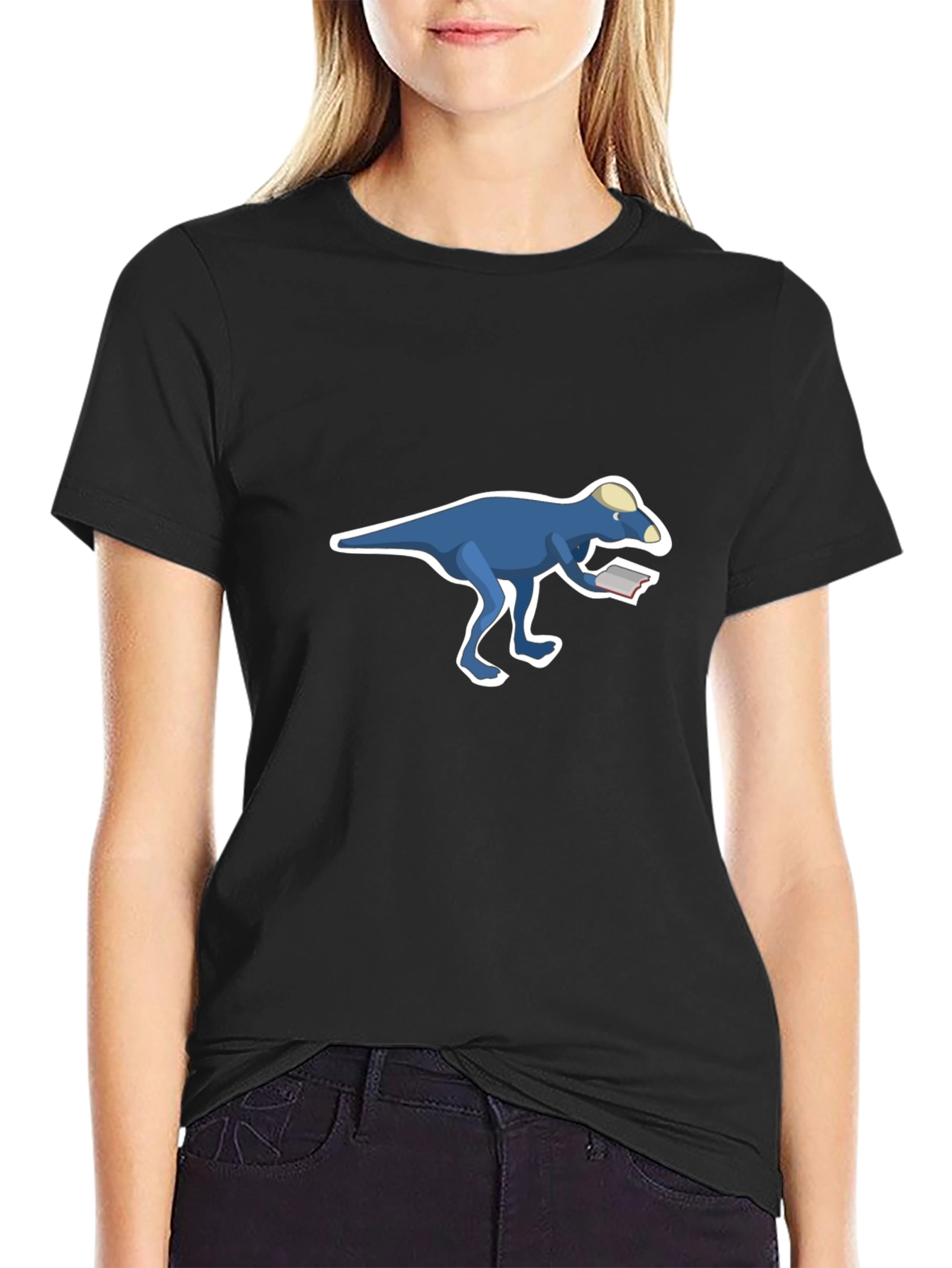 Dinosaur Reading T-Shirt - Cool Black Tee