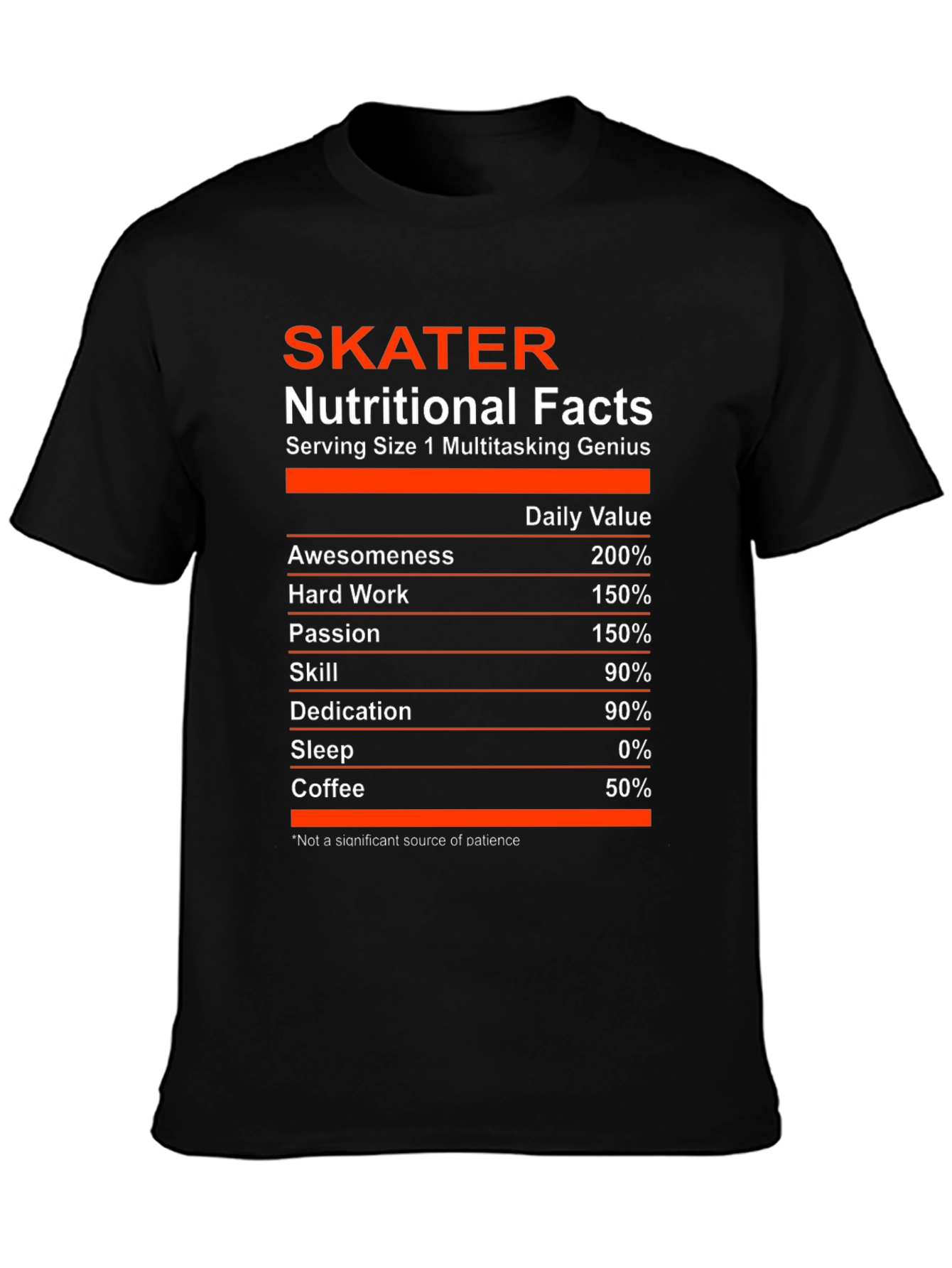 Skater Nutritional Facts T-Shirt - Multitasking Genius