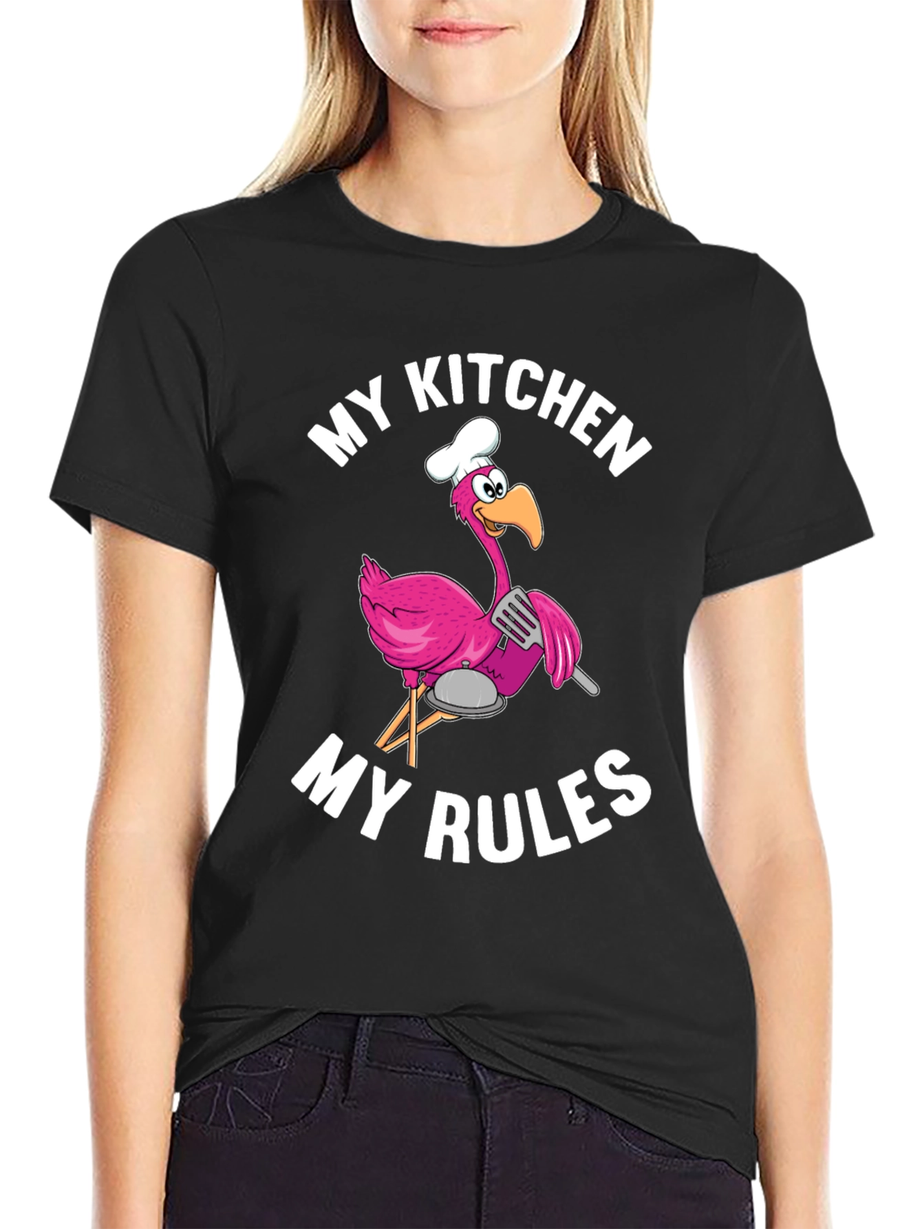 Funny Flamingo Chef T-Shirt - My Kitchen My Rules