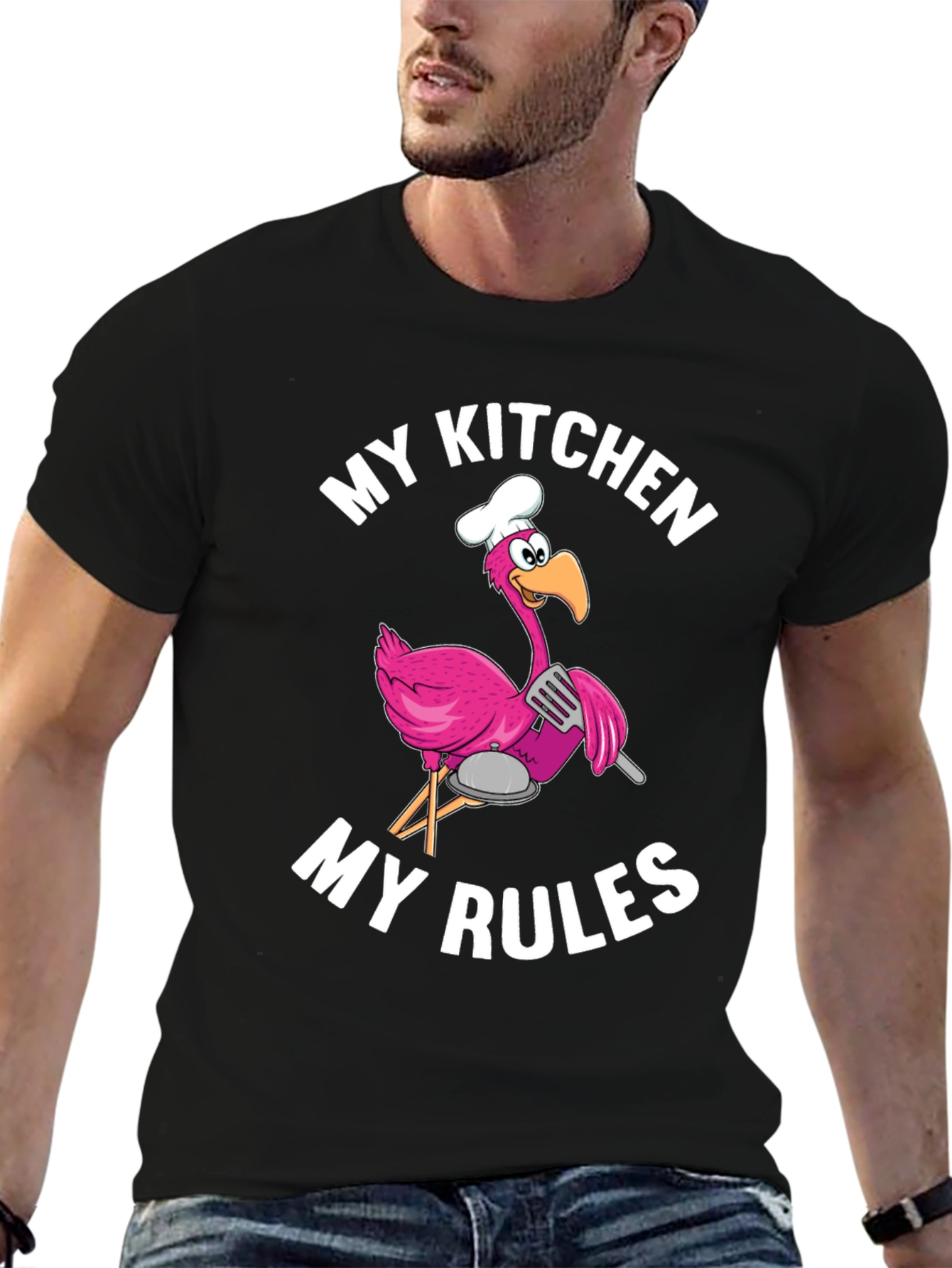 Funny Flamingo Chef T-Shirt - My Kitchen My Rules