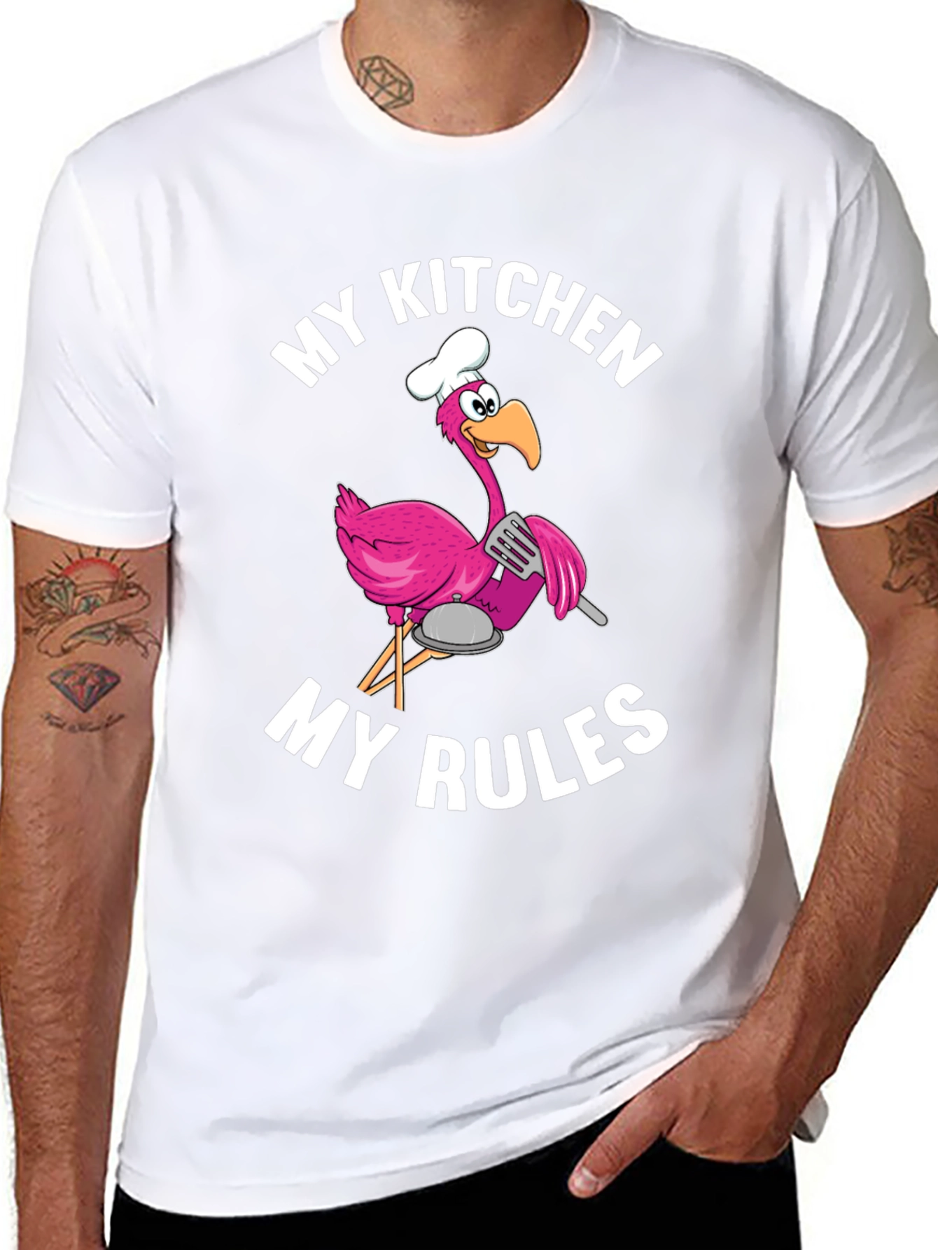 Funny Flamingo Chef T-Shirt - My Kitchen My Rules