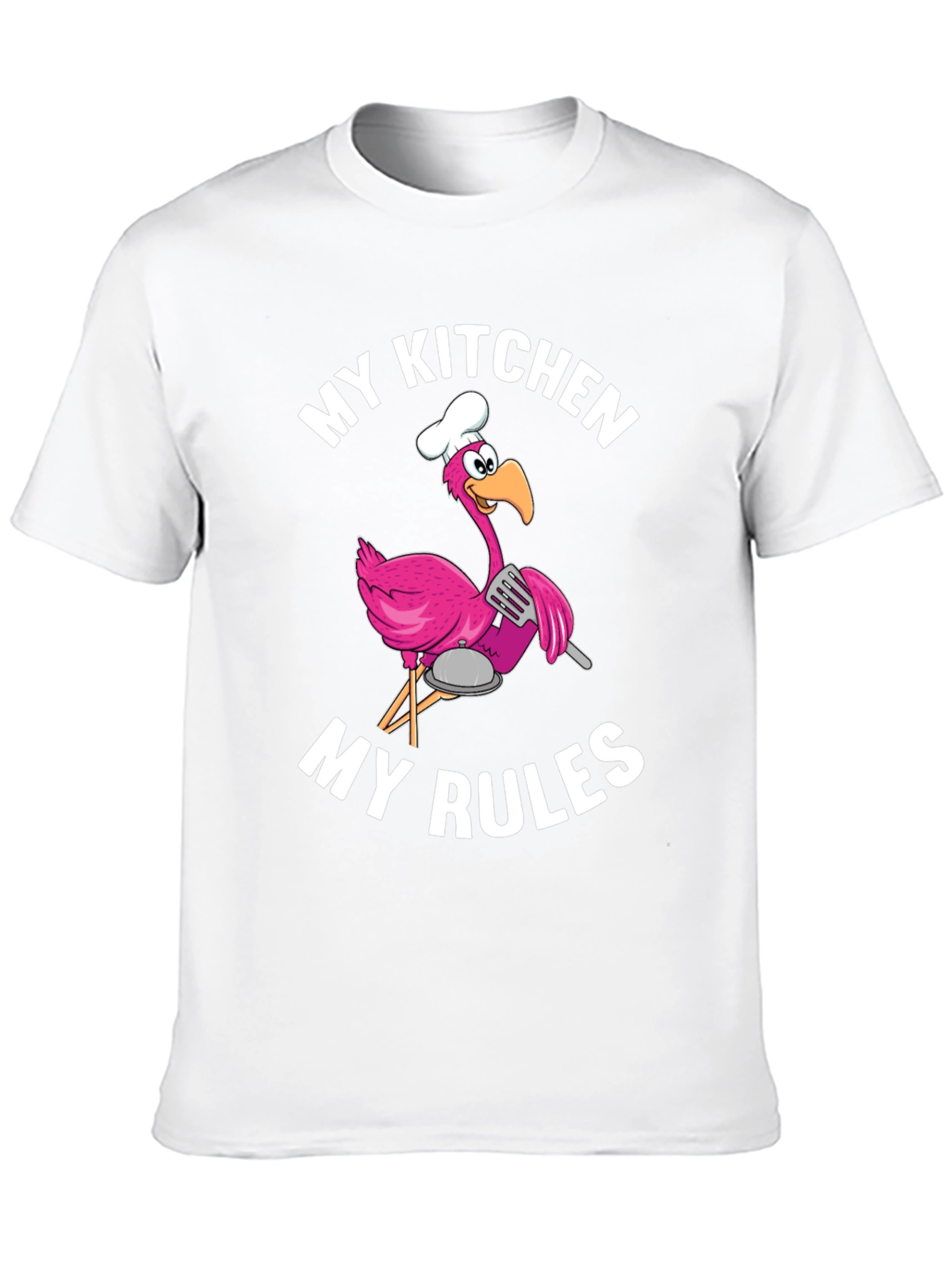 Funny Flamingo Chef T-Shirt - My Kitchen My Rules