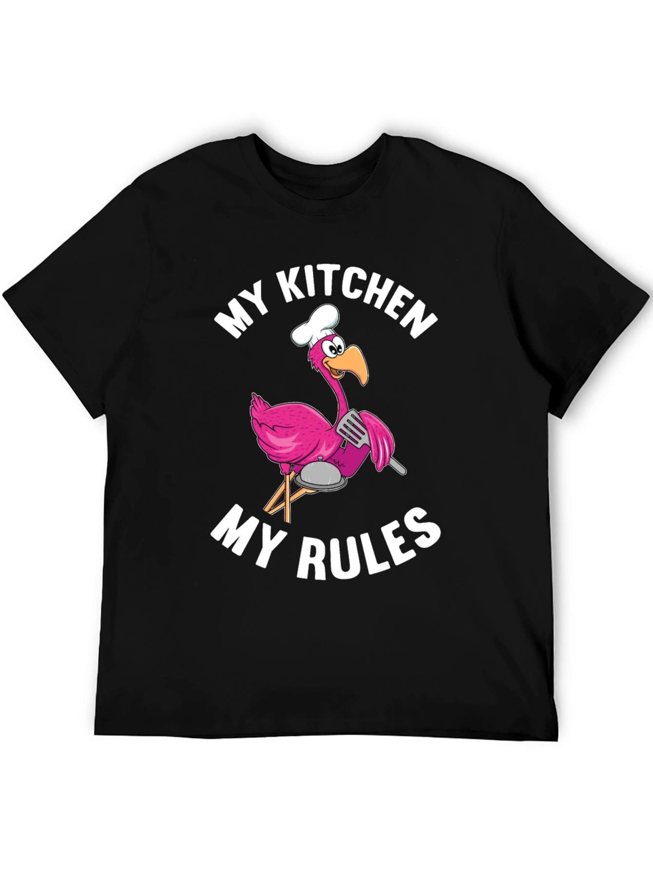 Funny Flamingo Chef T-Shirt - My Kitchen My Rules
