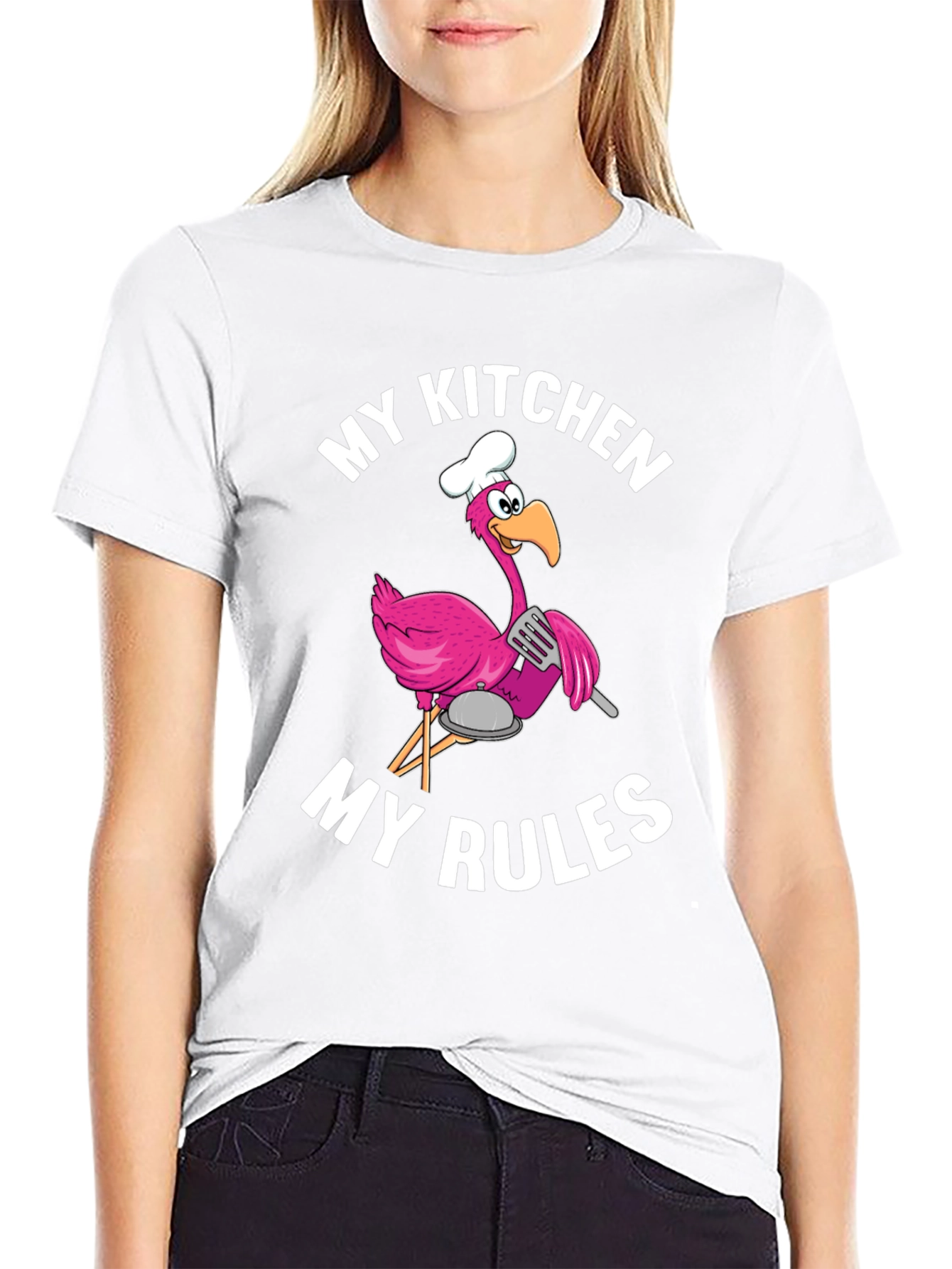 Funny Flamingo Chef T-Shirt - My Kitchen My Rules