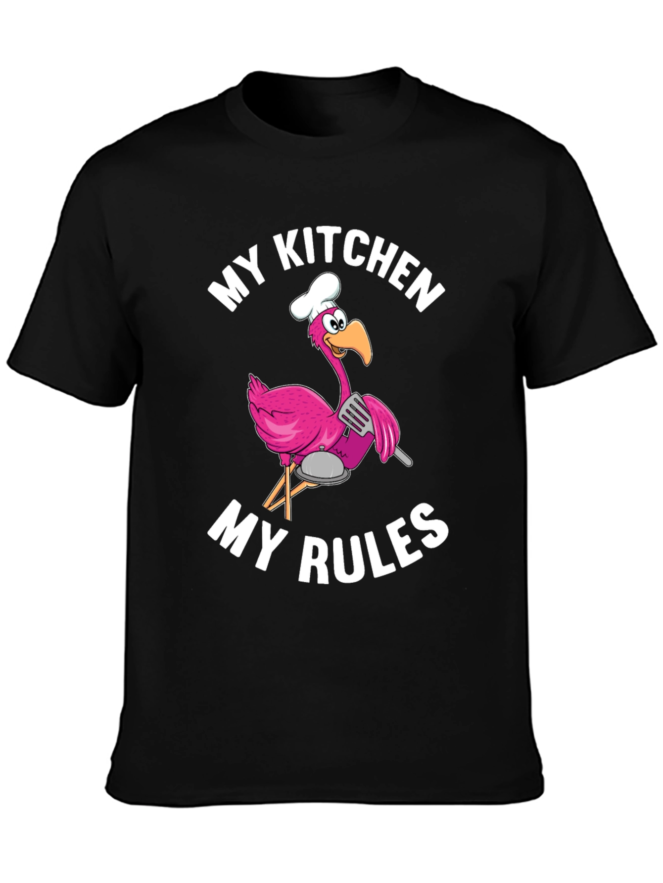Funny Flamingo Chef T-Shirt - My Kitchen My Rules