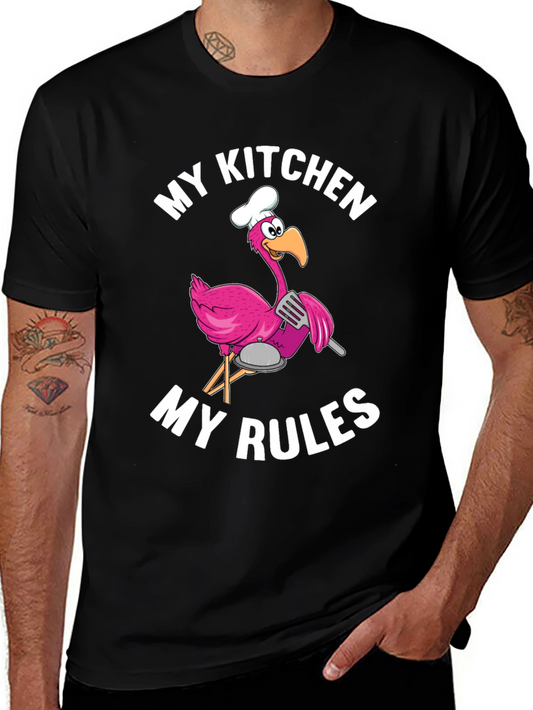 Funny Flamingo Chef T-Shirt - My Kitchen My Rules