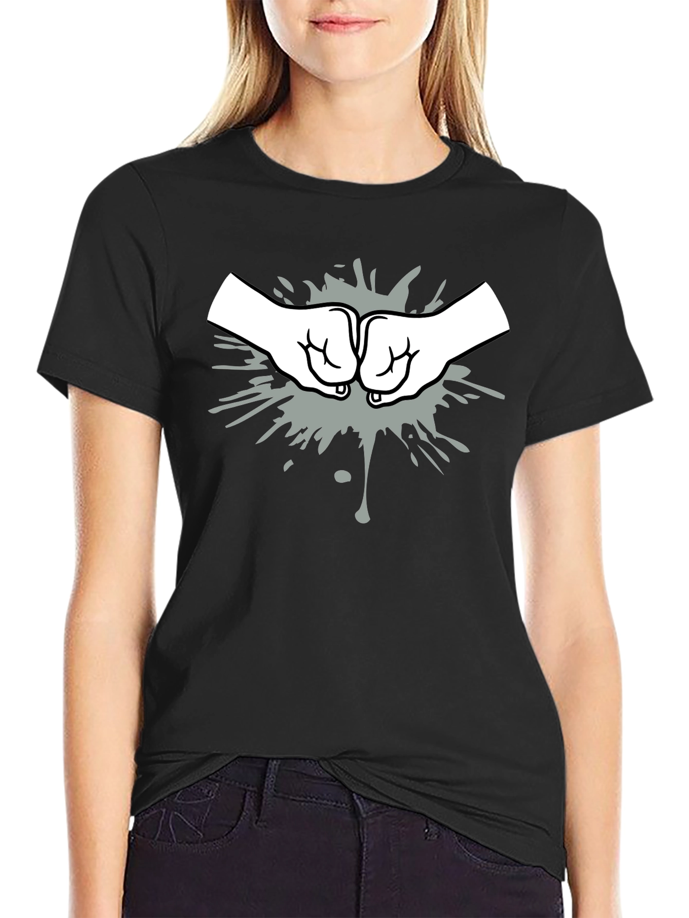 Fist Bump Graphic Print Black T-Shirt