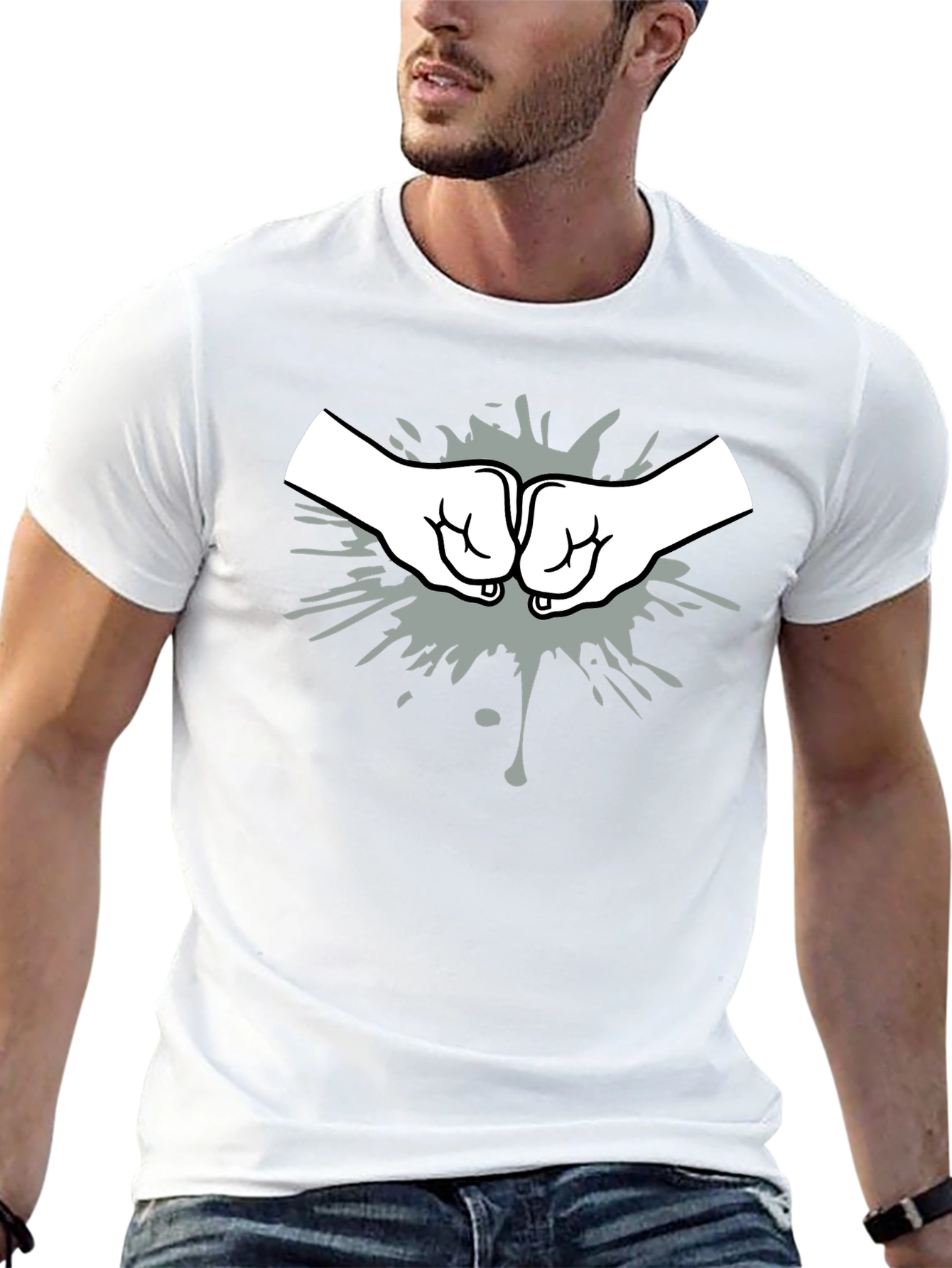 Fist Bump Graphic Print Black T-Shirt