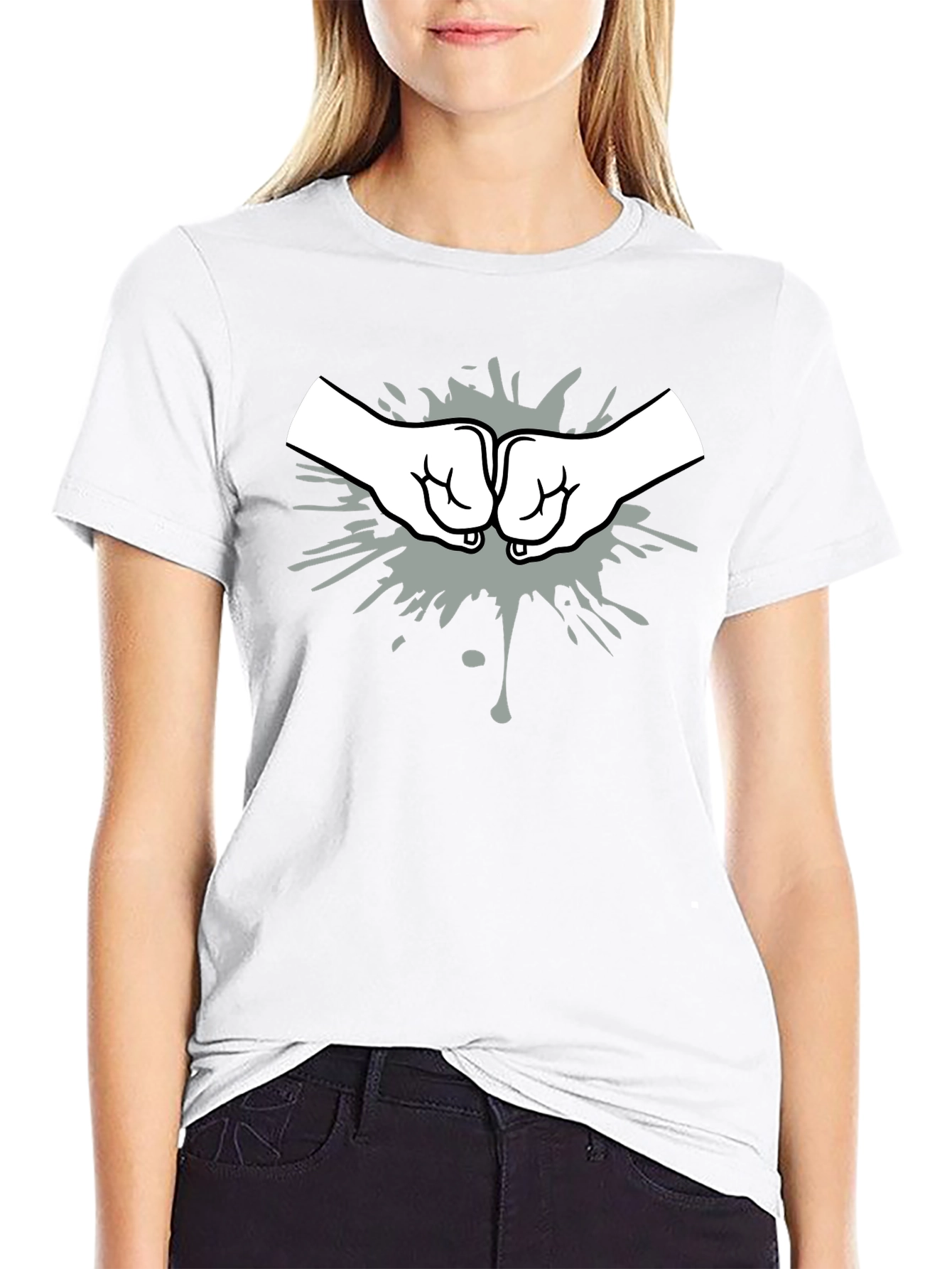 Fist Bump Graphic Print Black T-Shirt