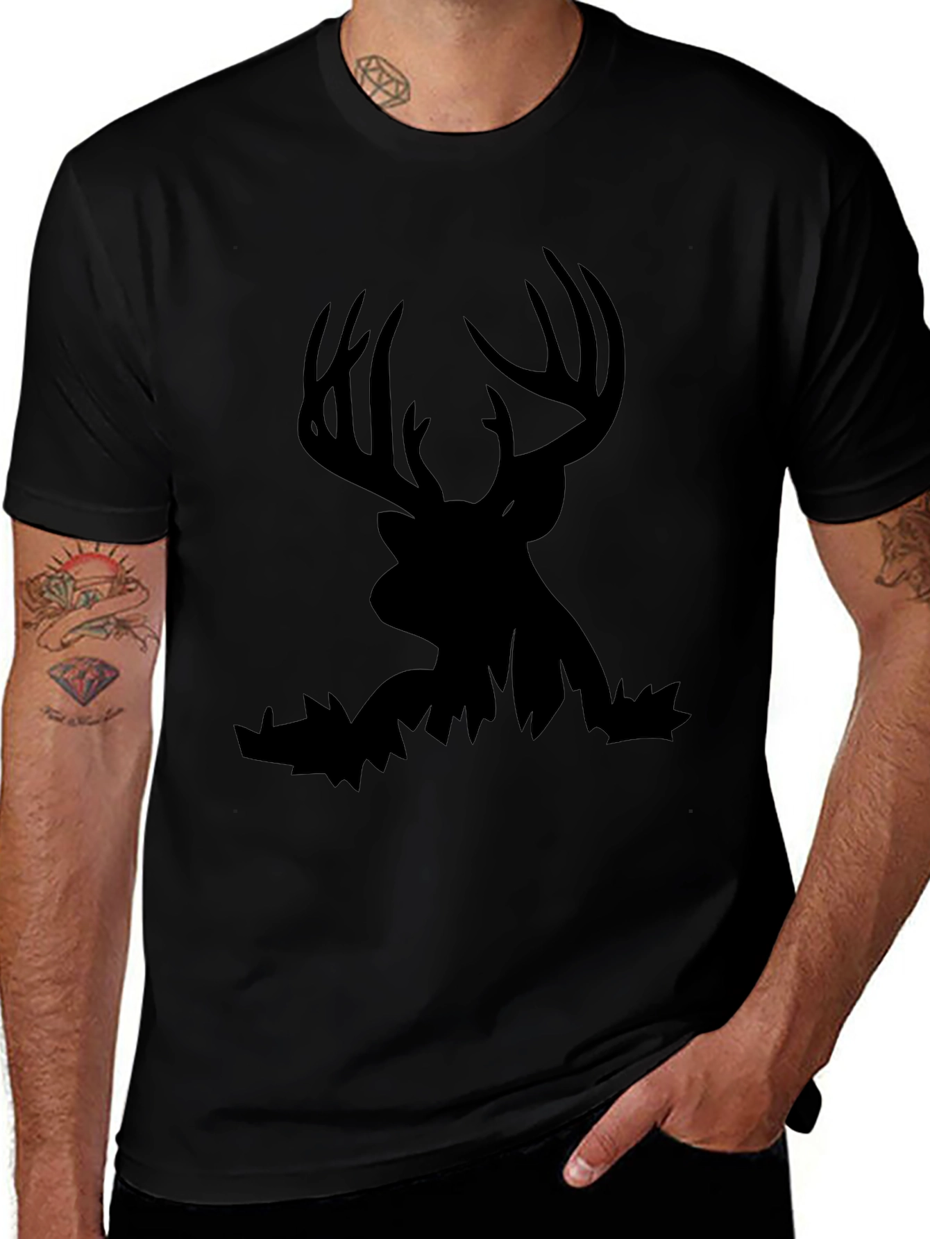 Mens Black Deer Silhouette Graphic Tee