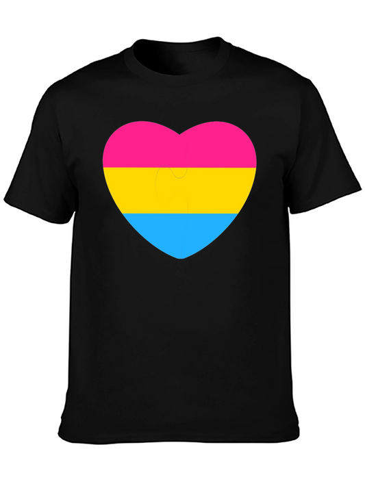 Pansexual Pride Heart Graphic Tee - Black