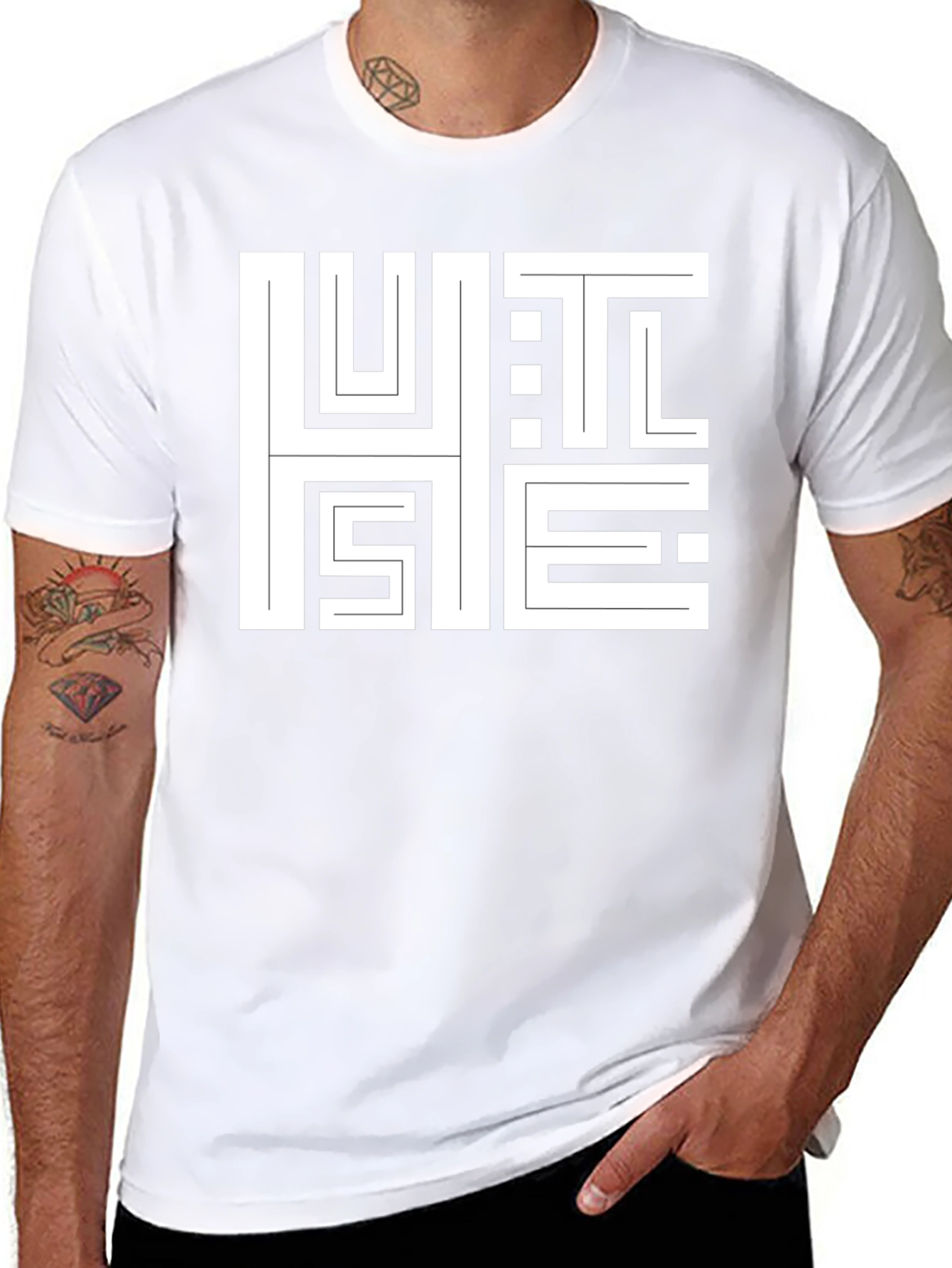 Abstract HUSTLE Graphic Print T-Shirt - Black