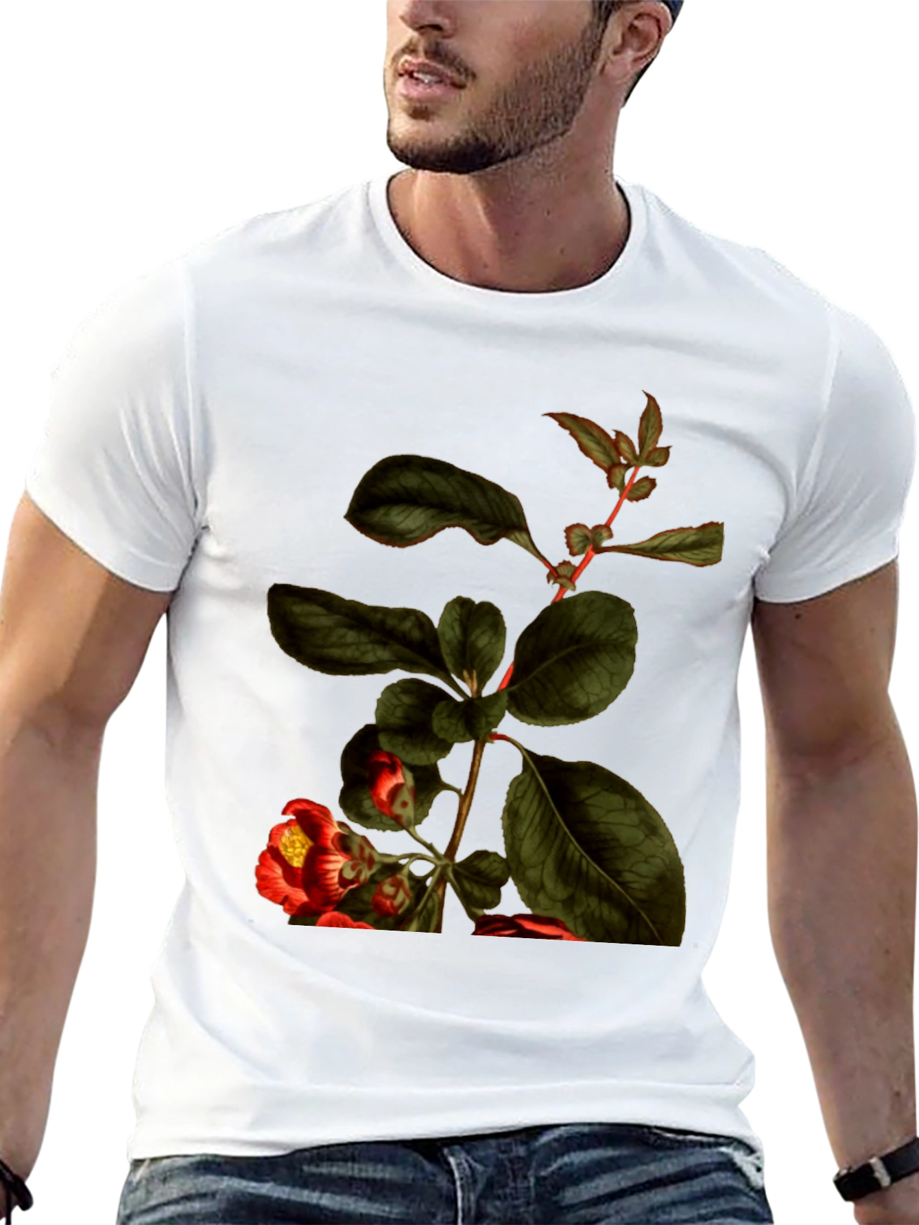 Botanical Print Black T-Shirt - Nature Inspired Tee
