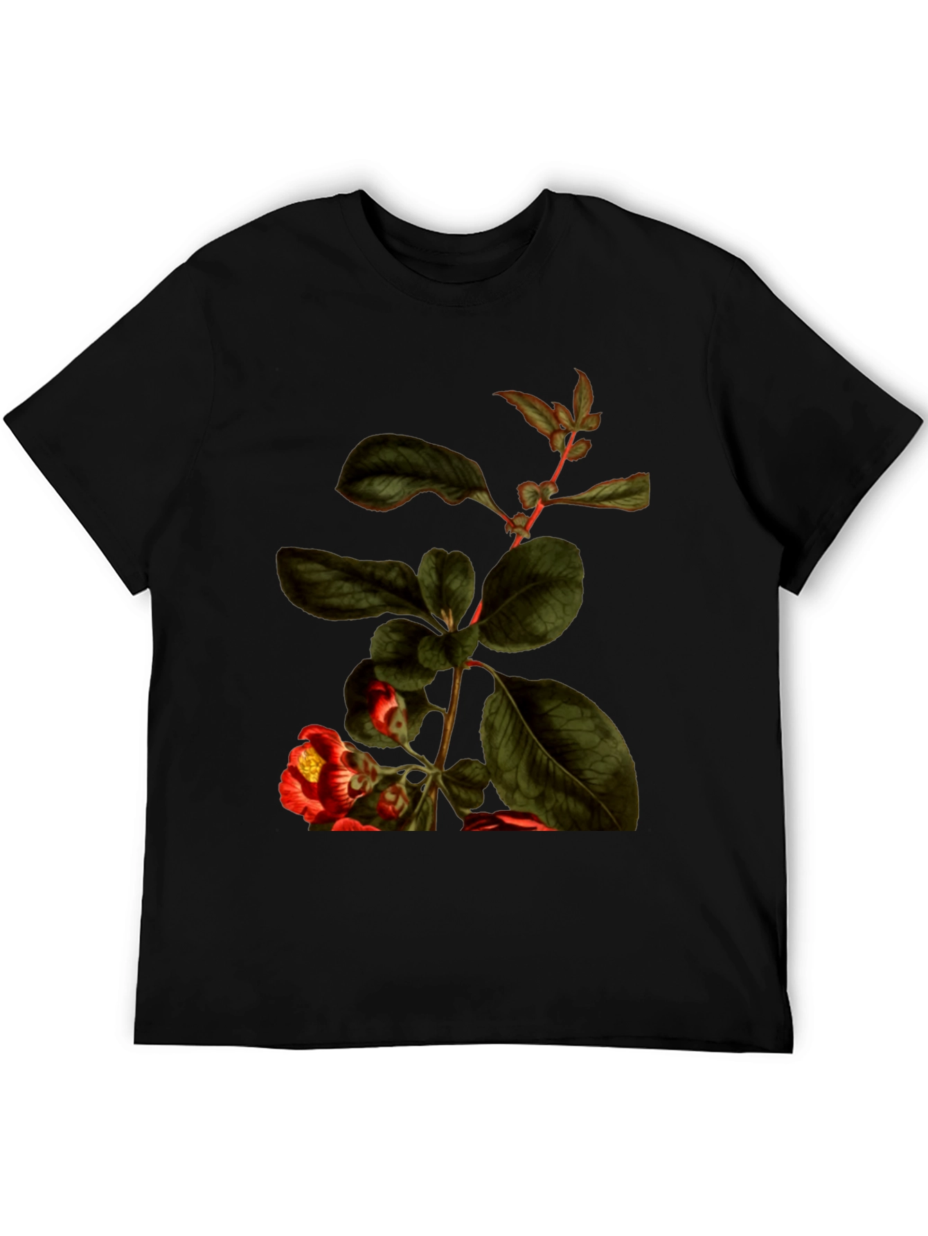Botanical Print Black T-Shirt - Nature Inspired Tee