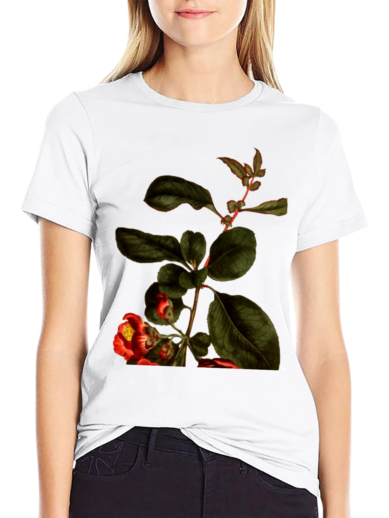 Botanical Print Black T-Shirt - Nature Inspired Tee