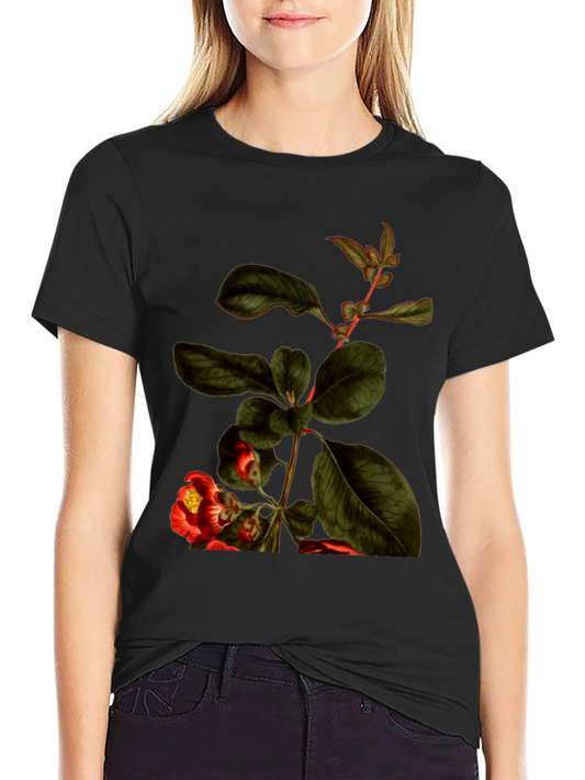 Botanical Print Black T-Shirt - Nature Inspired Tee