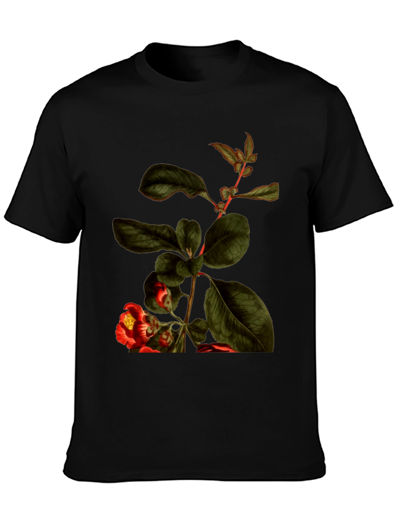 Botanical Print Black T-Shirt - Nature Inspired Tee