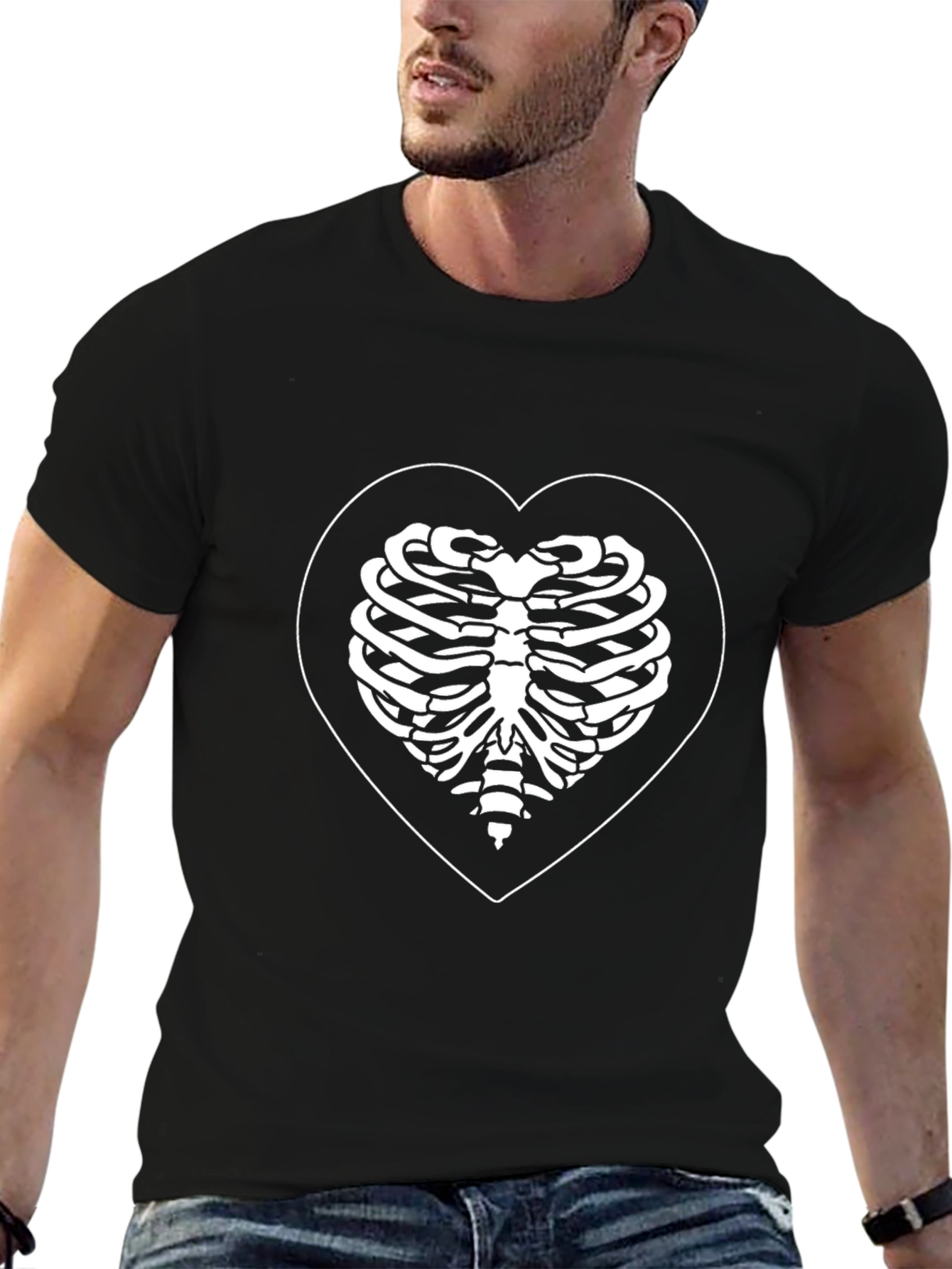 Skeleton Heart T-Shirt - Black Ribcage Tee