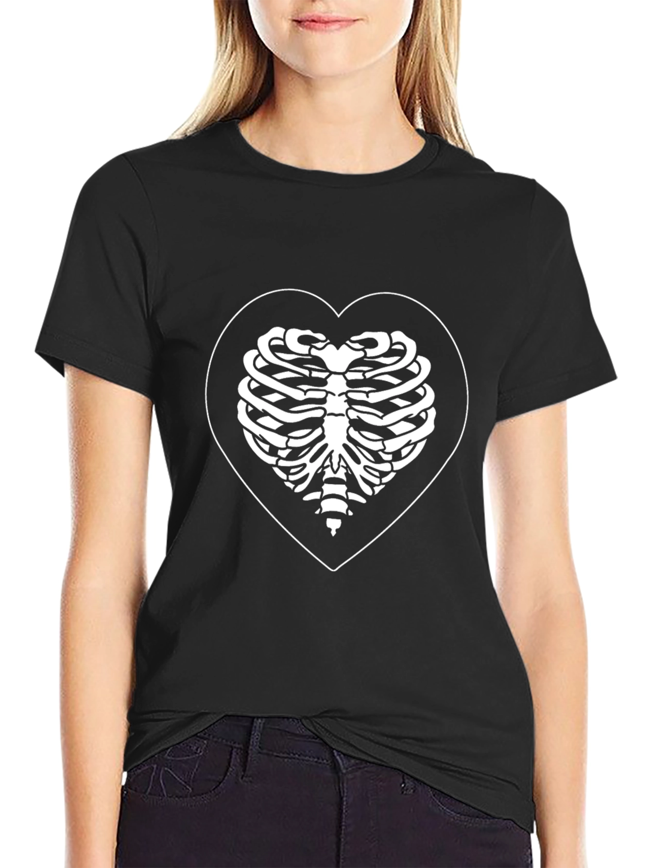 Skeleton Heart T-Shirt - Black Ribcage Tee