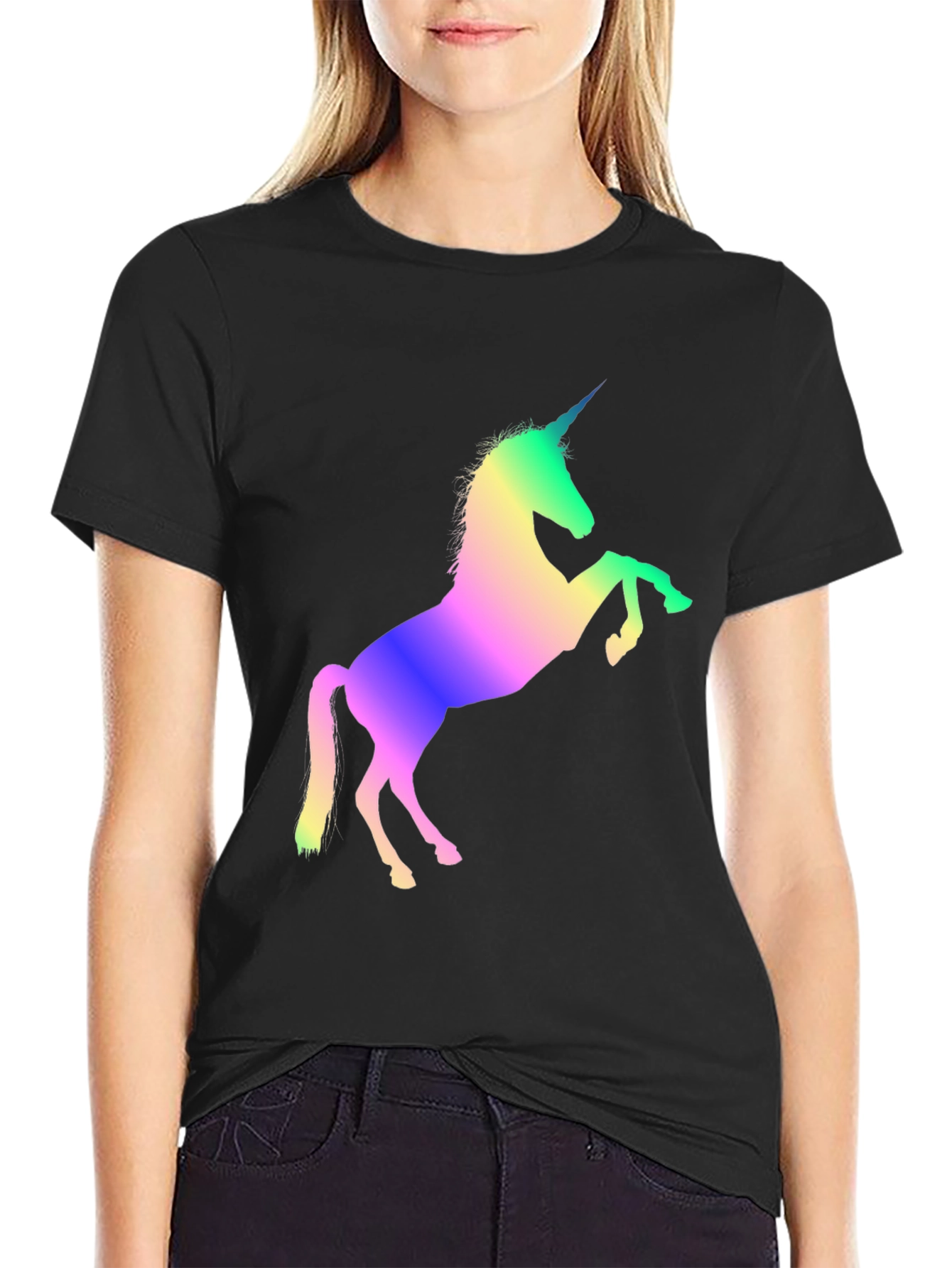 Rainbow Unicorn Graphic Black T-Shirt