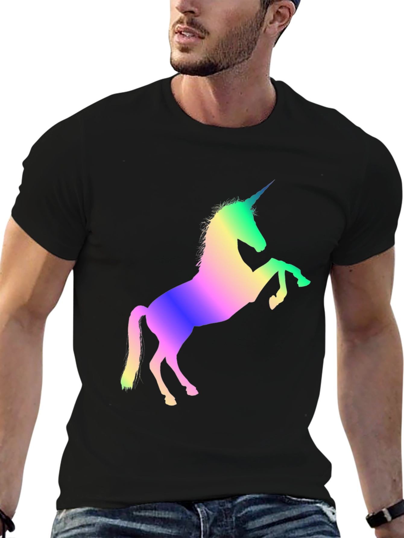 Rainbow Unicorn Graphic Black T-Shirt
