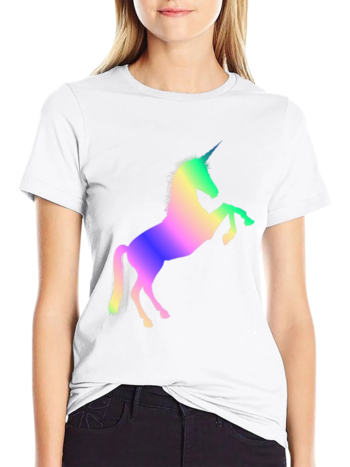 Rainbow Unicorn Graphic Black T-Shirt