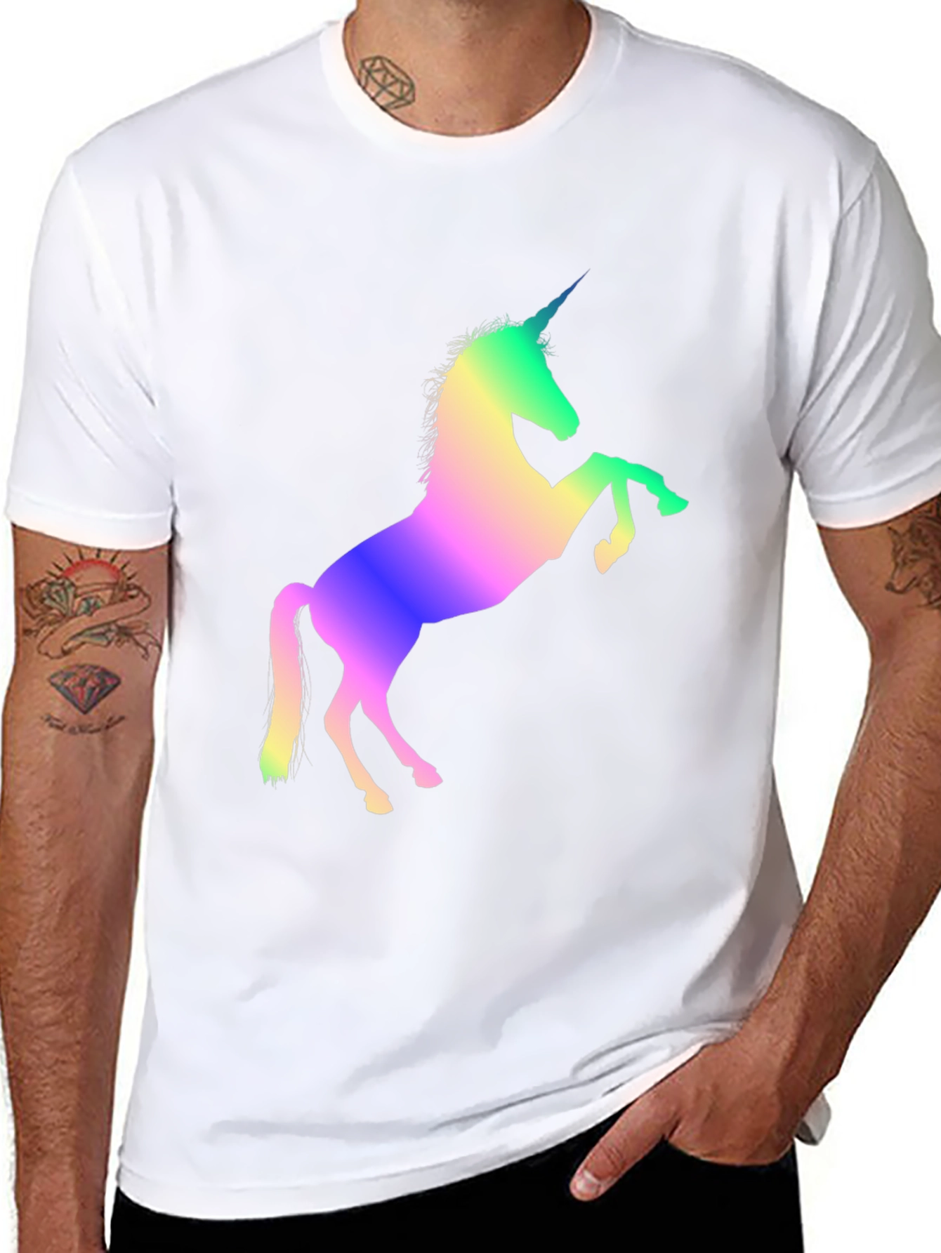 Rainbow Unicorn Graphic Black T-Shirt