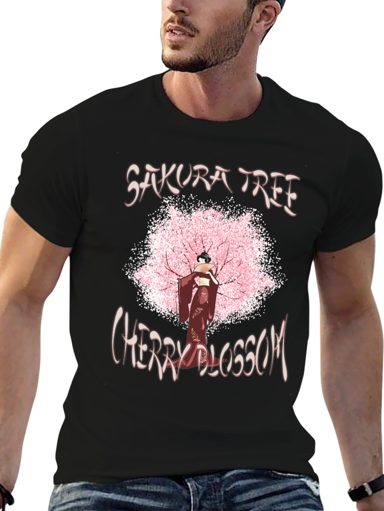 Sakura Tree Cherry Blossom Black T-Shirt
