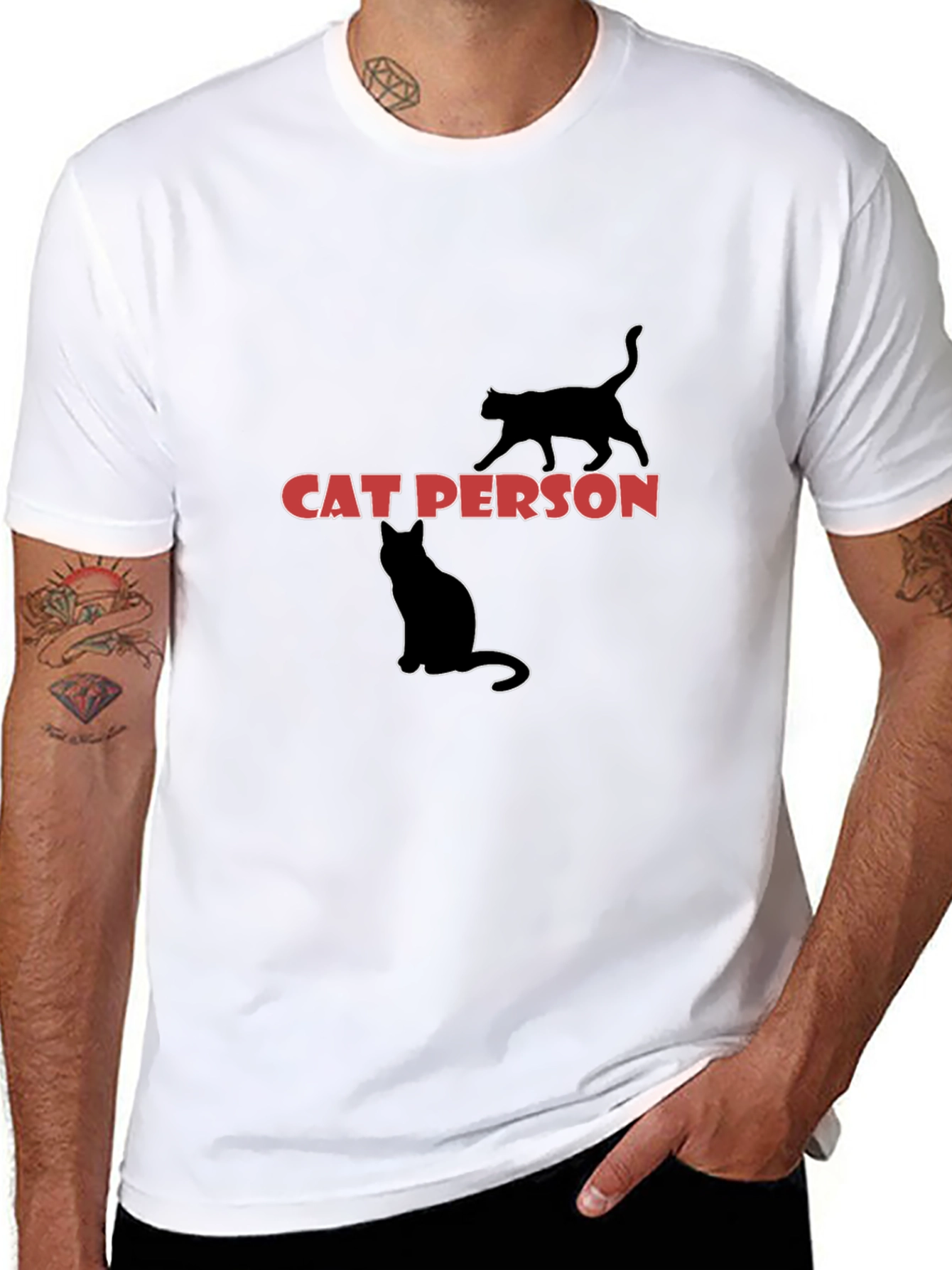 Cat Person Graphic T-Shirt - Black