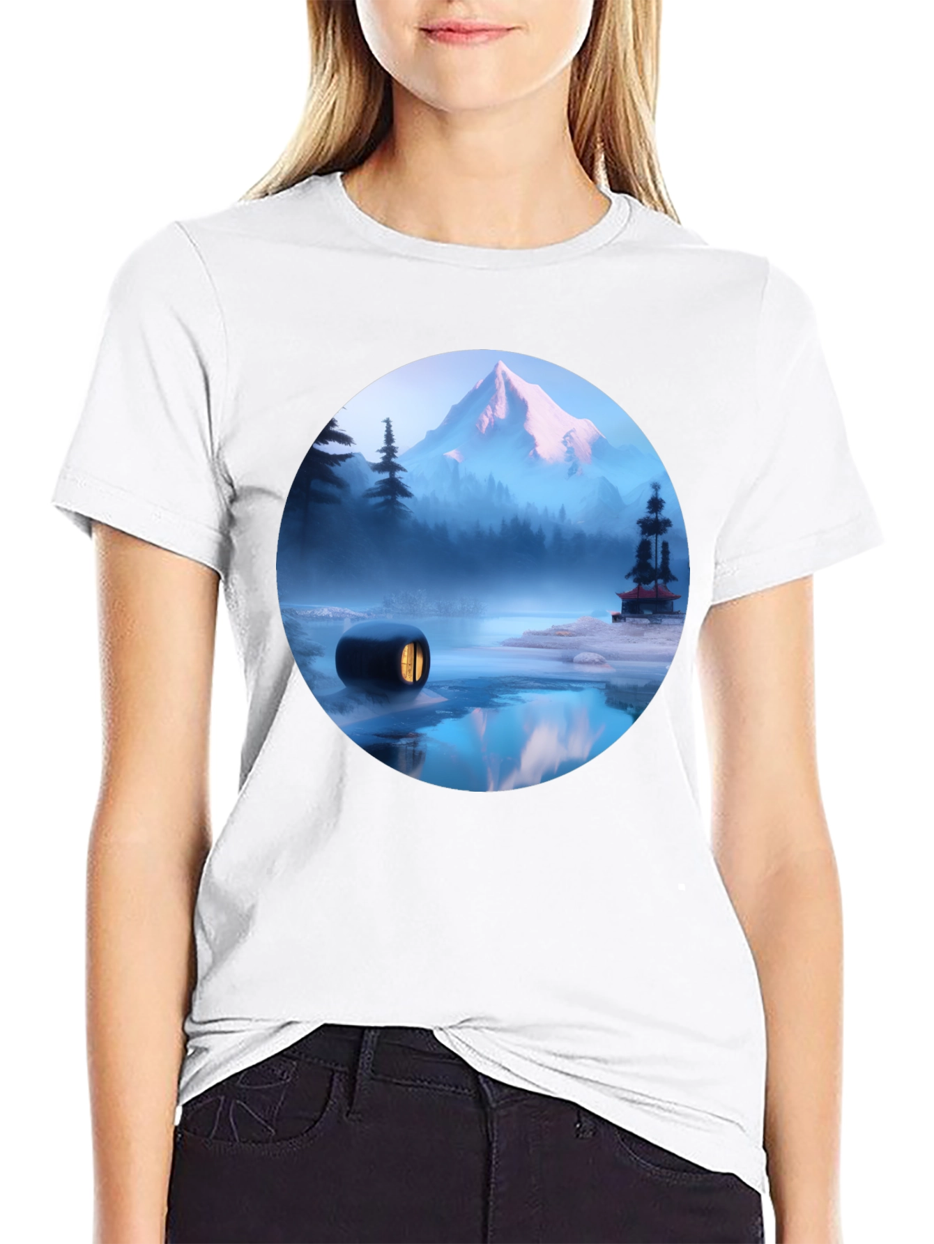 Mystic Mountain Scene Black T-Shirt
