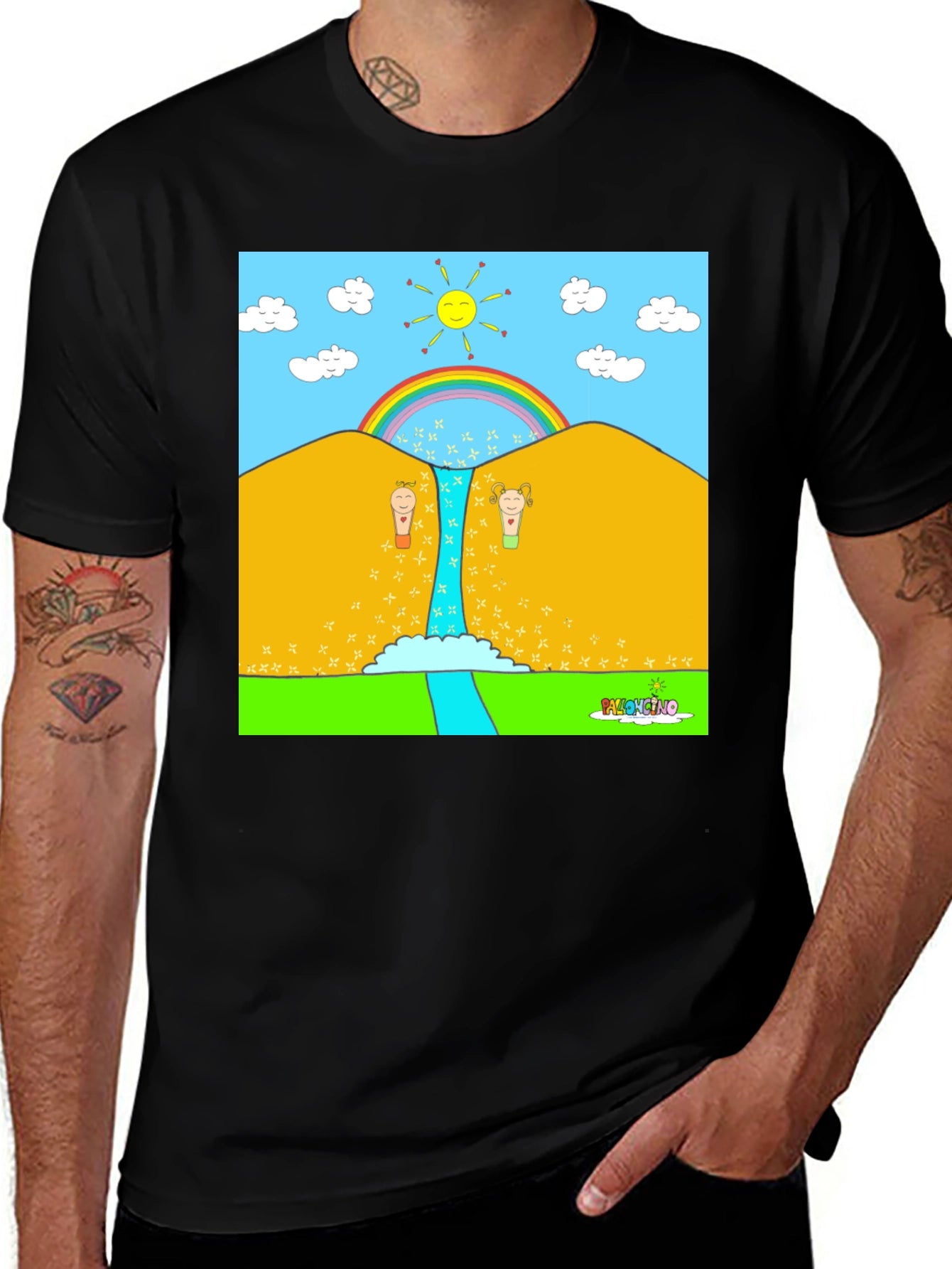 Cartoon Nature Graphic Tee - Black Unisex